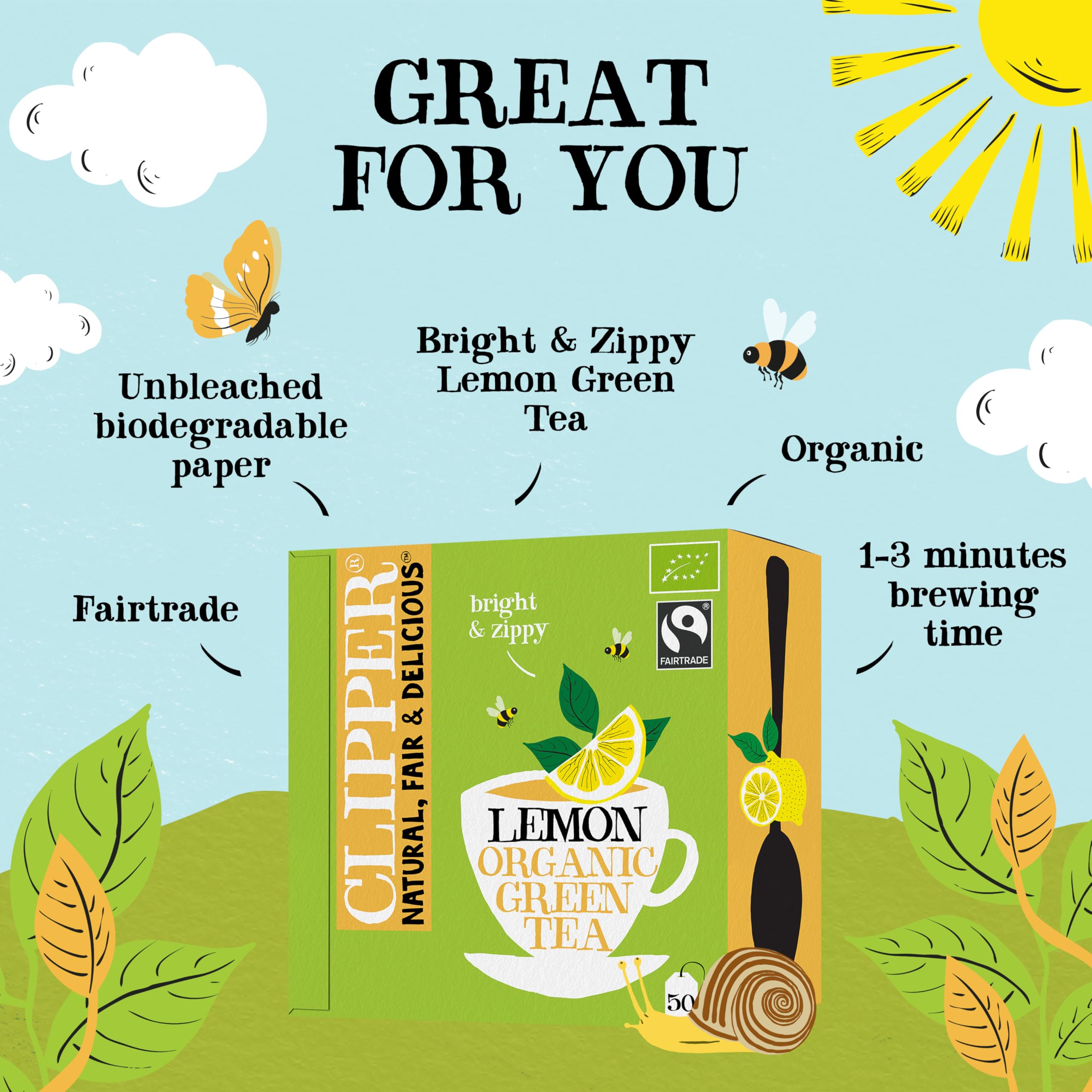 Clipper Natural, Fair & Delicious Organic Lemon Green Tea Teabags, 50 Count 2