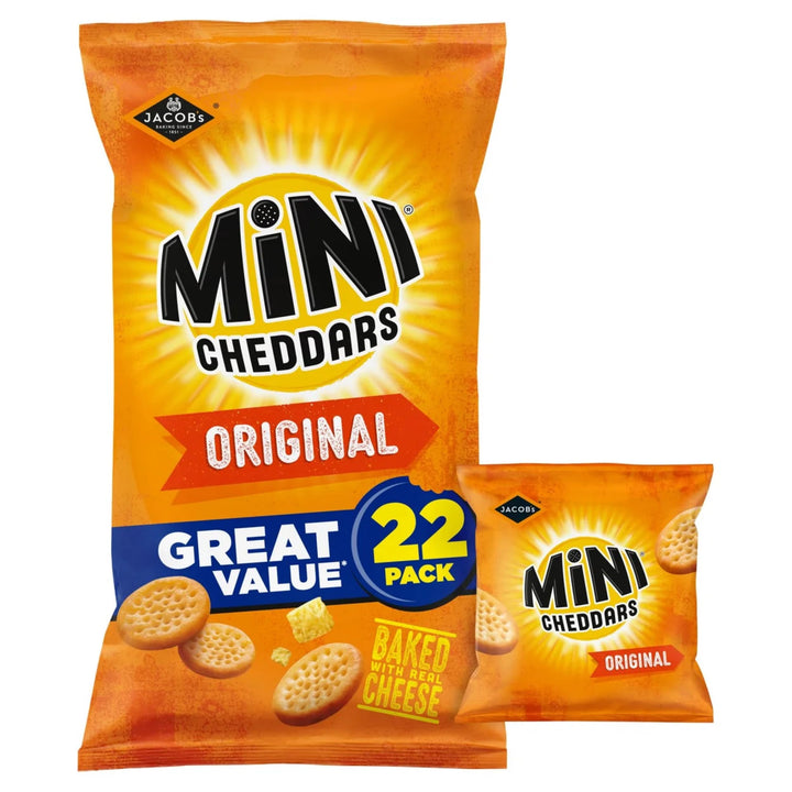Jacob's Mini Cheddars Original Multipack Crisps, Baked with Real Cheese, 22 Pack
