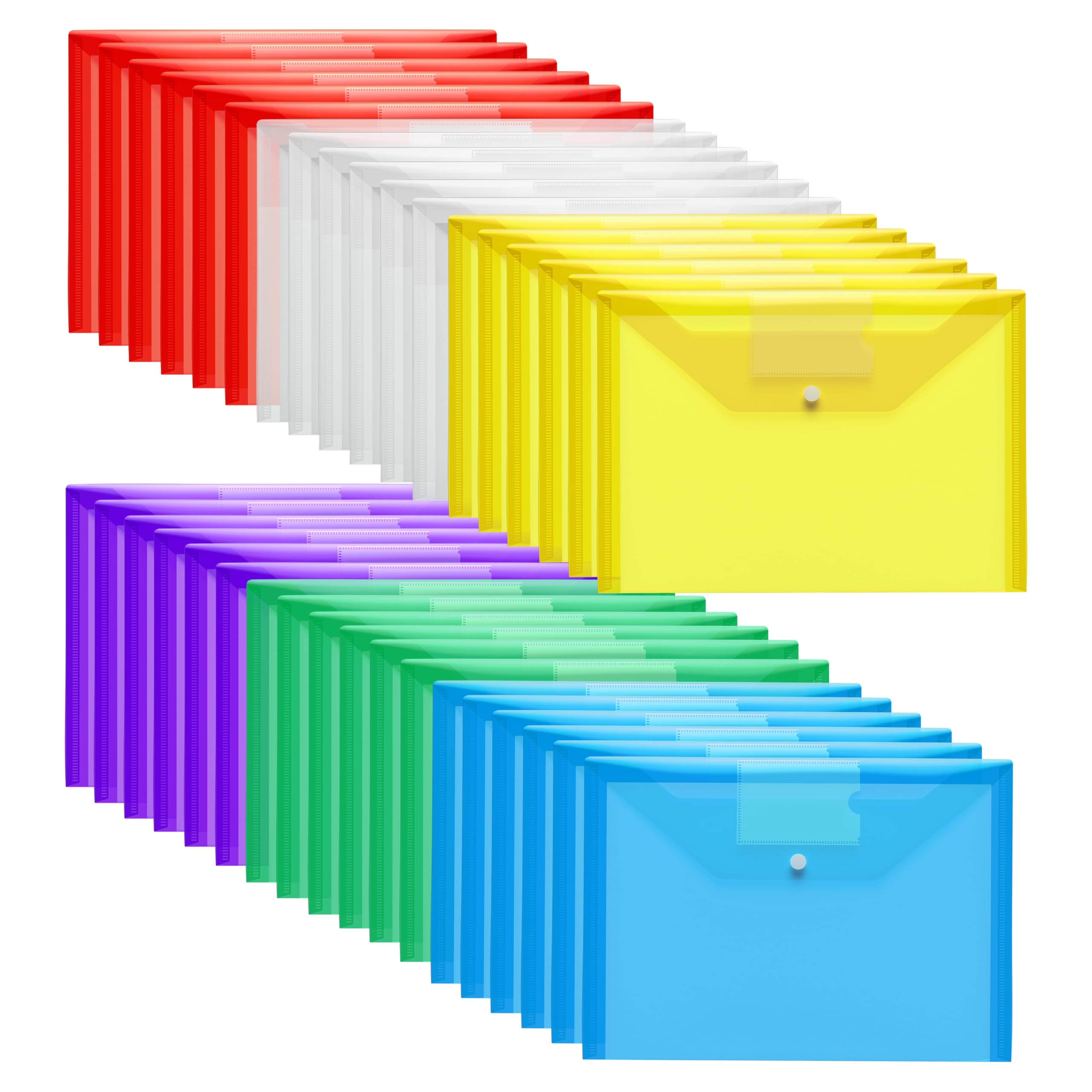 GoodtoU A4 Plastic Popper File Folders - 36 Pack, Waterproof, Assorted Colours