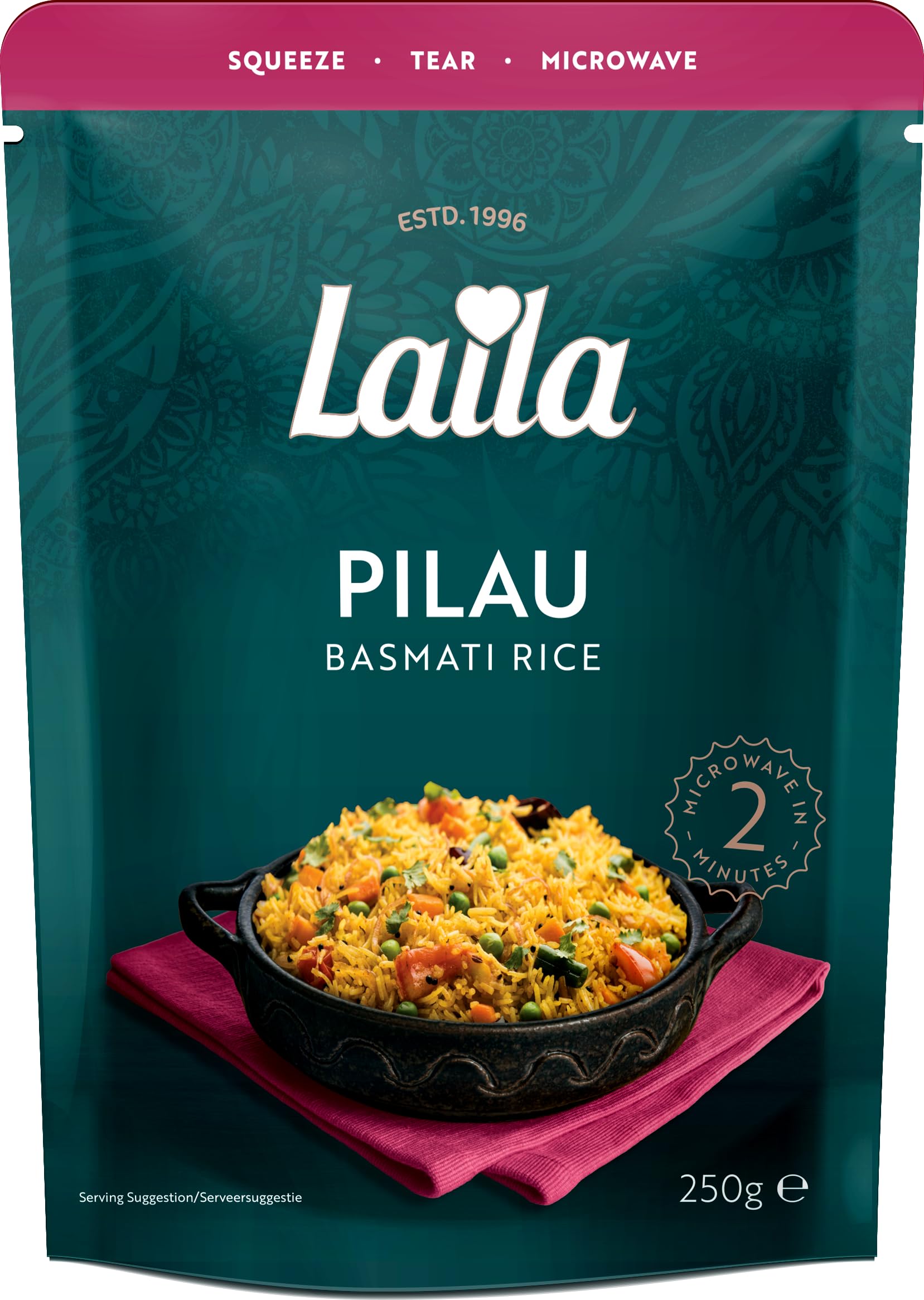 LAILA Pilau Microwave Rice - Fluffy Basmati with Aromatic Spices | 250g Single Serve