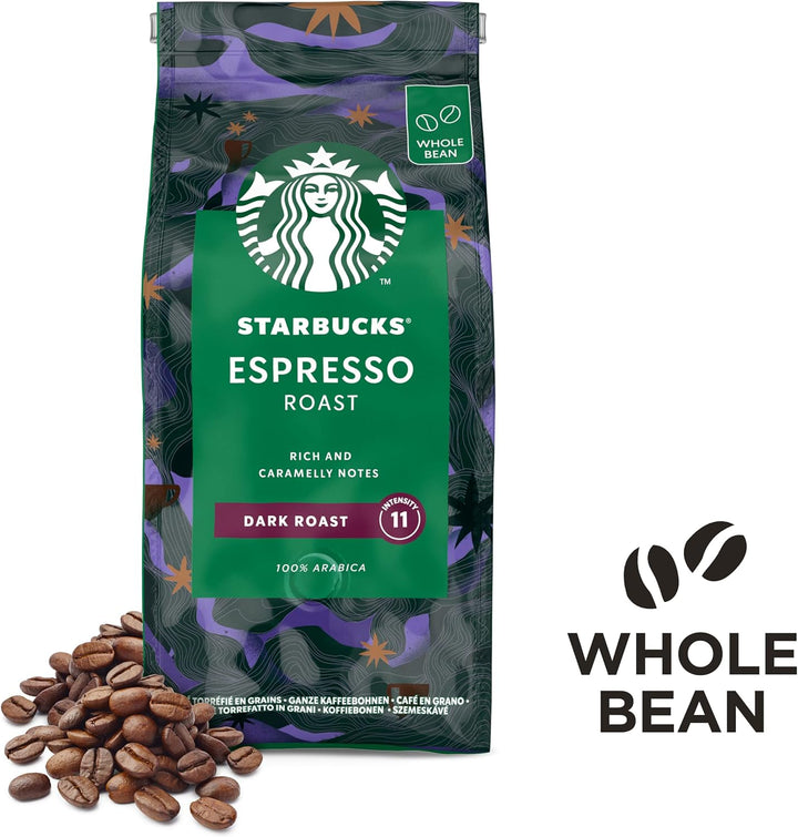 STARBUCKS - Espresso Roast Dark Roast Whole Bean Coffee 200g (Pack of 6)