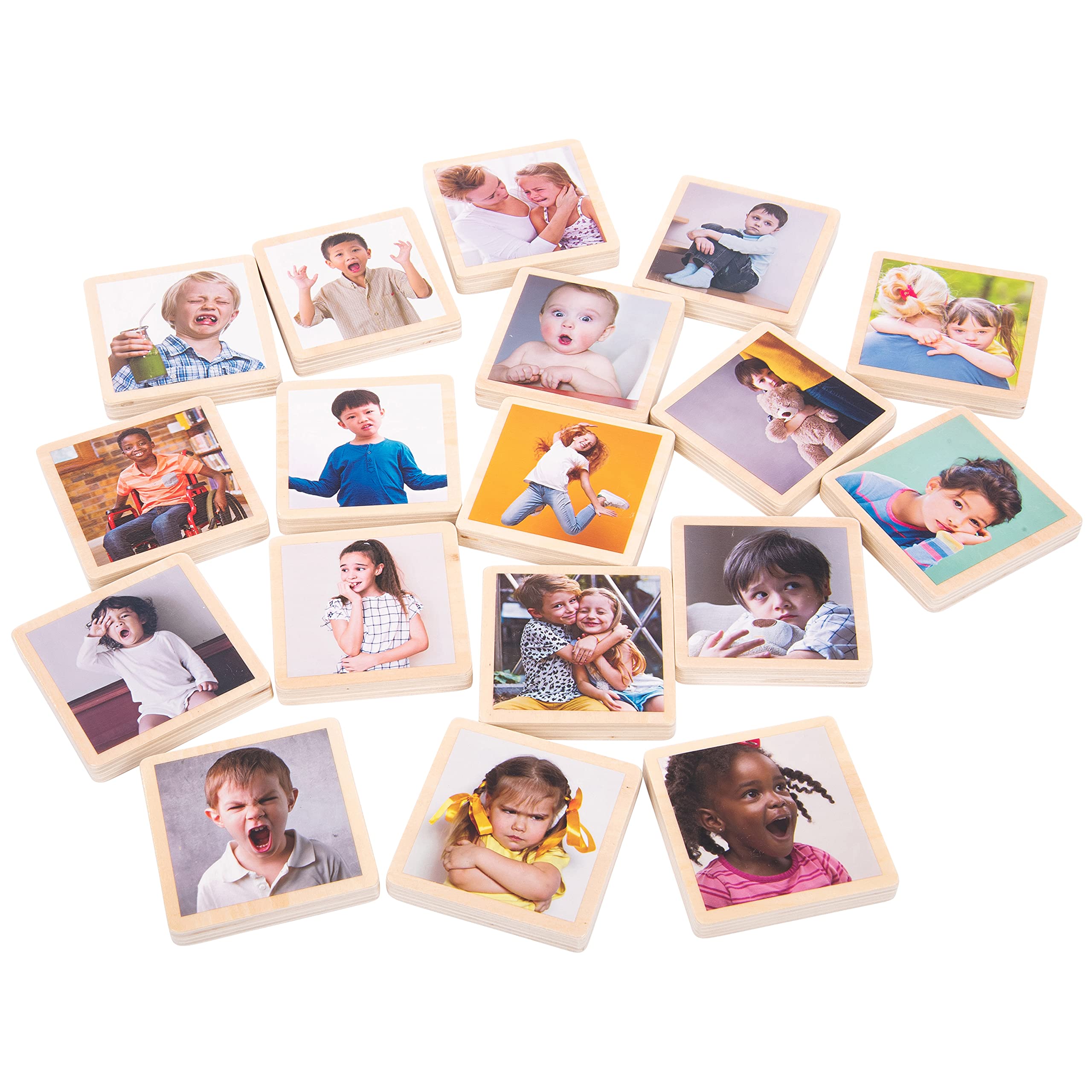 tickit My Emotions Wooden Tiles - 18 Photo Emotion Tiles for Language & Social Skills | Ages 0+ 1