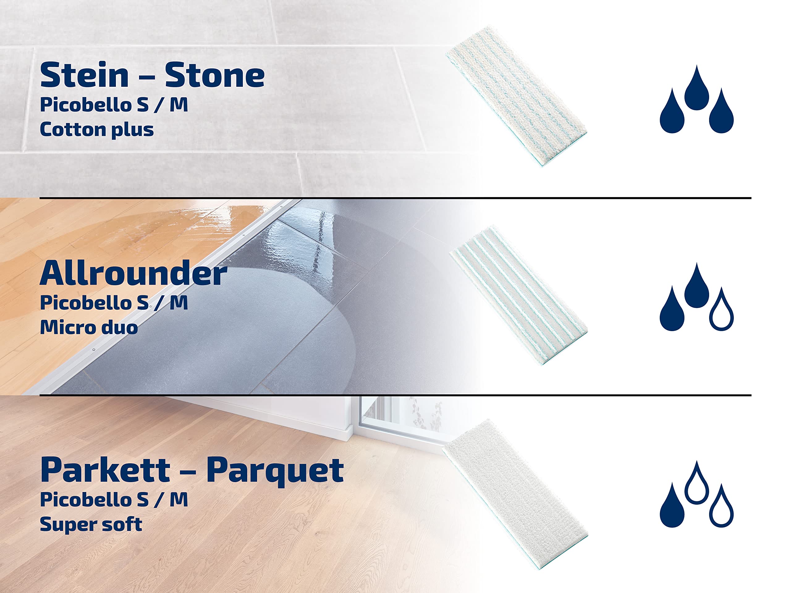 Leifheit Picobello S Mop Replacement Pad - Highly Absorbent Cotton for Stone & Tile Floors | 27 cm Width | Model 56611 5