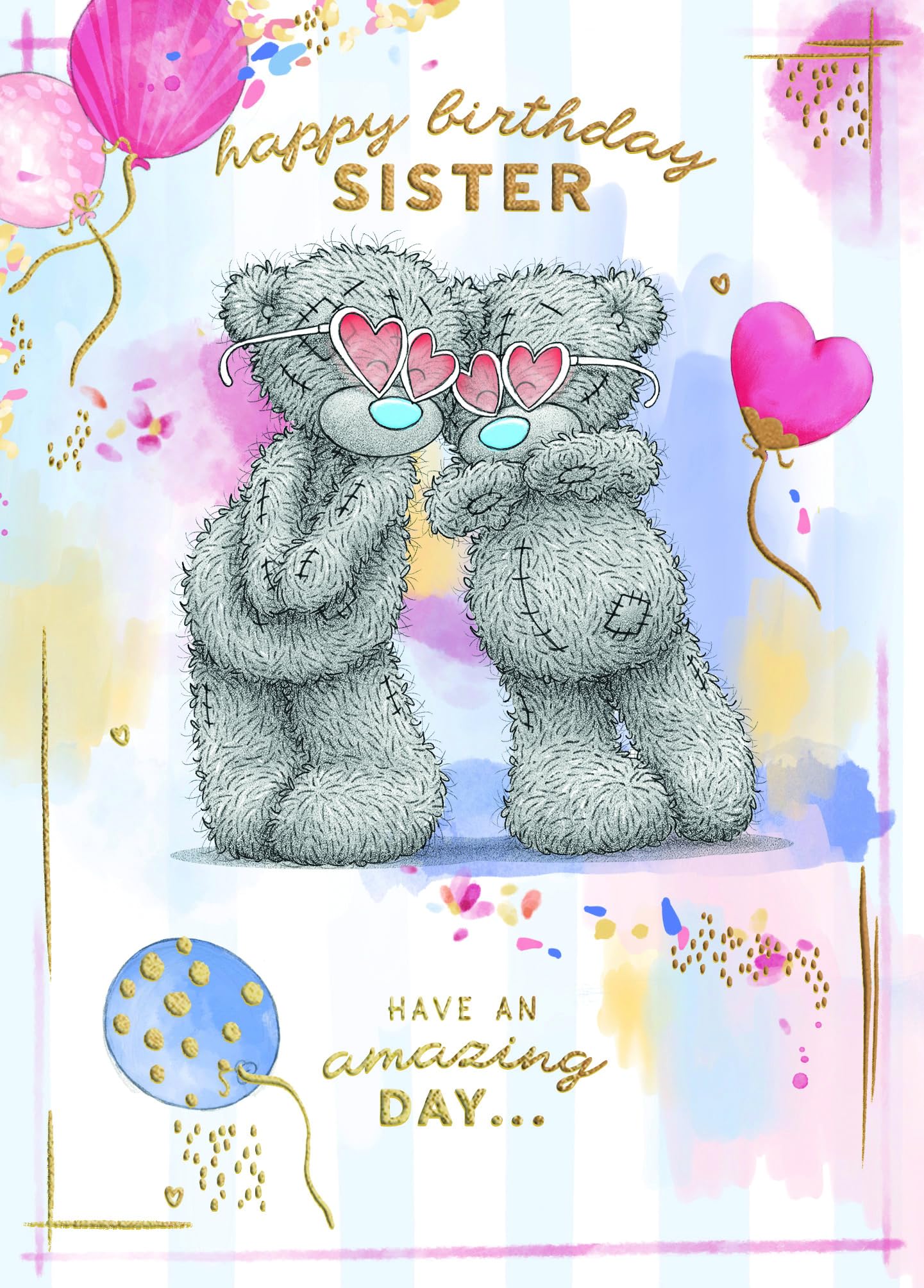 Me To You Tatty Teddy Sister Birthday Card | Gold Foil Accent | 5 x 7 Inches