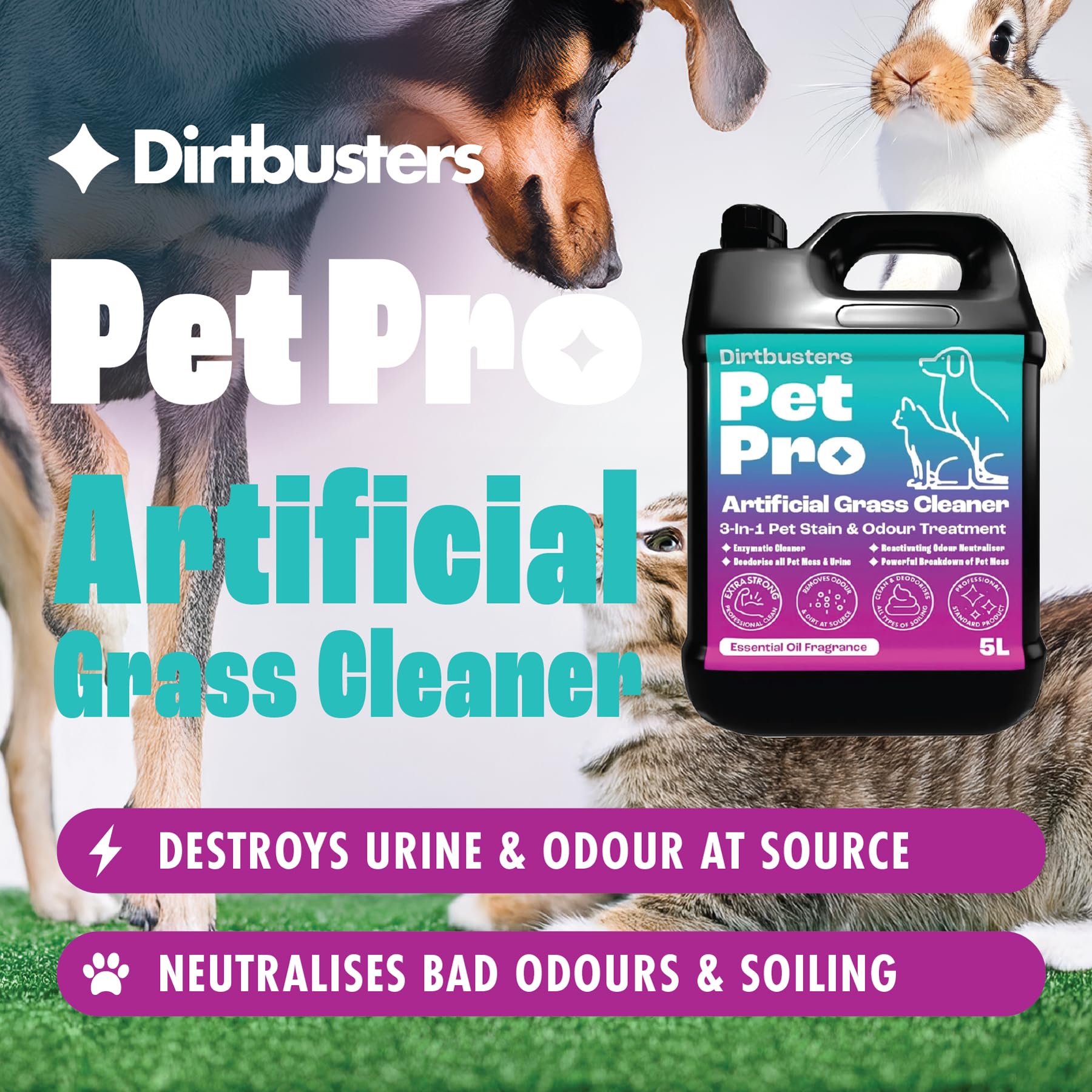 Dirtbusters Pet Pro Artificial Grass Cleaner - 3-in-1 Deep Clean & Deodorise | 5 Litre Concentrate 3