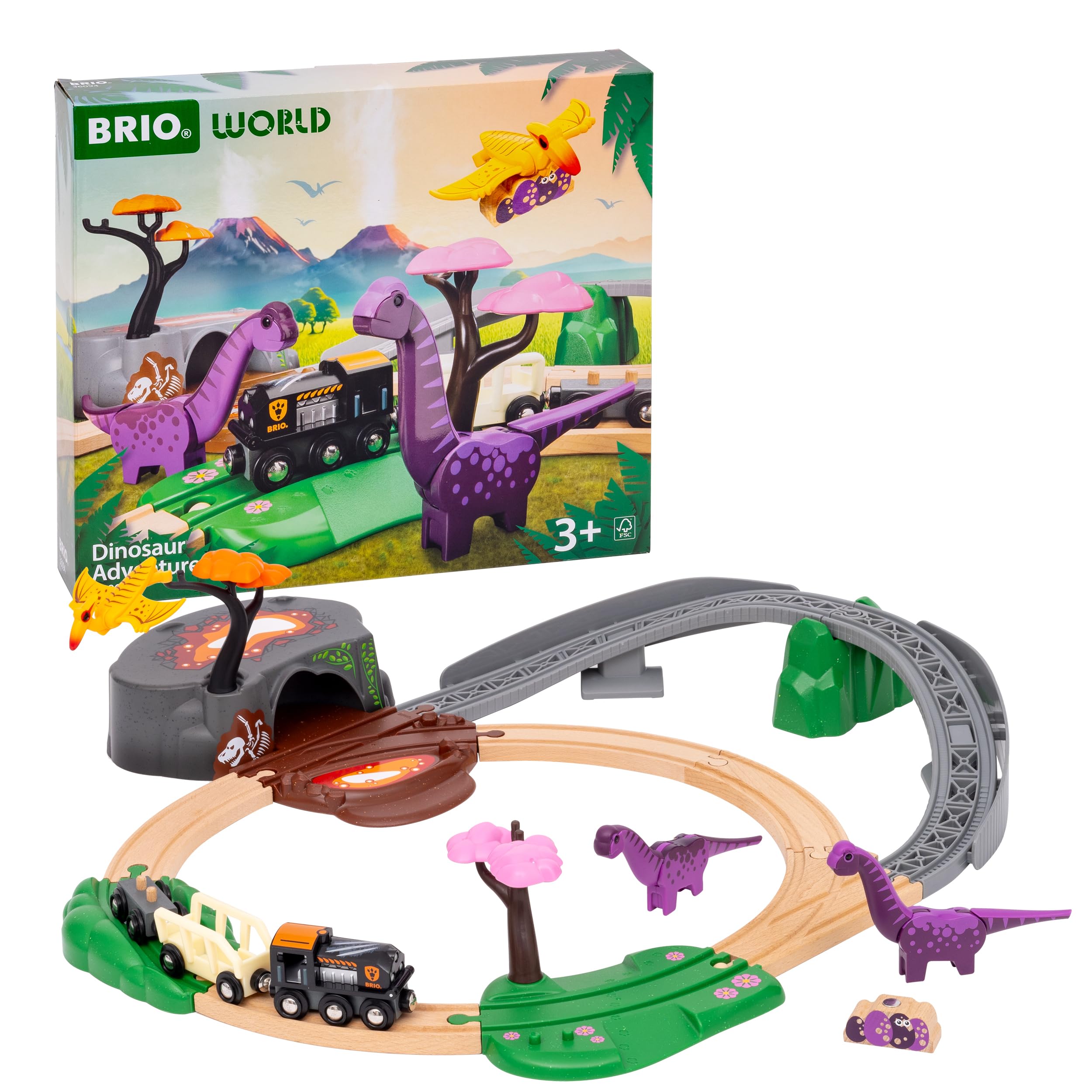 BRIO World Dinosaur Adventure Train Set - Wooden Train Playset for Kids 3 Years+ 1