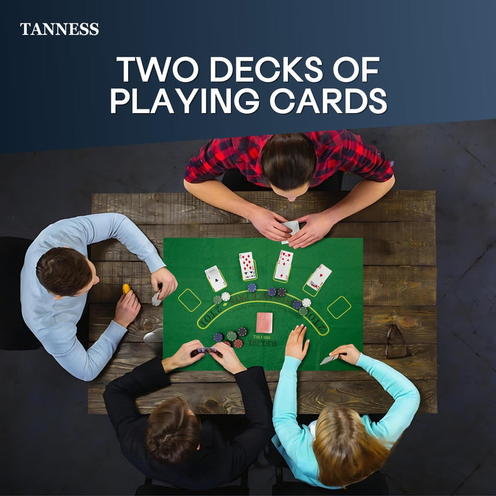 Tanness 200 Pcs Casino Poker Set with Chips, Cards, and Playing Mat for Texas Hold'em and Blackjack