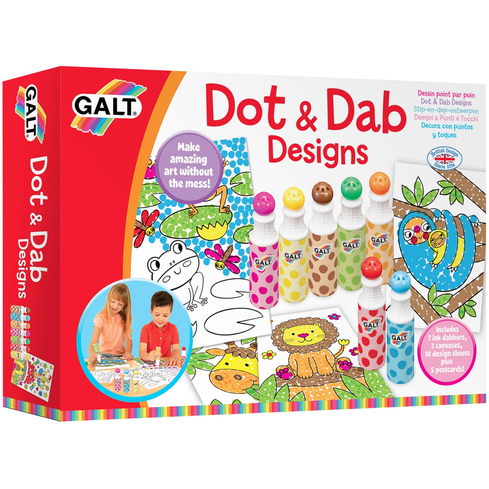 Galt Dot & Dab Craft Kit for Kids - Mess-Free Dot Art Set with 7 Anti-Leak Dabbers 1