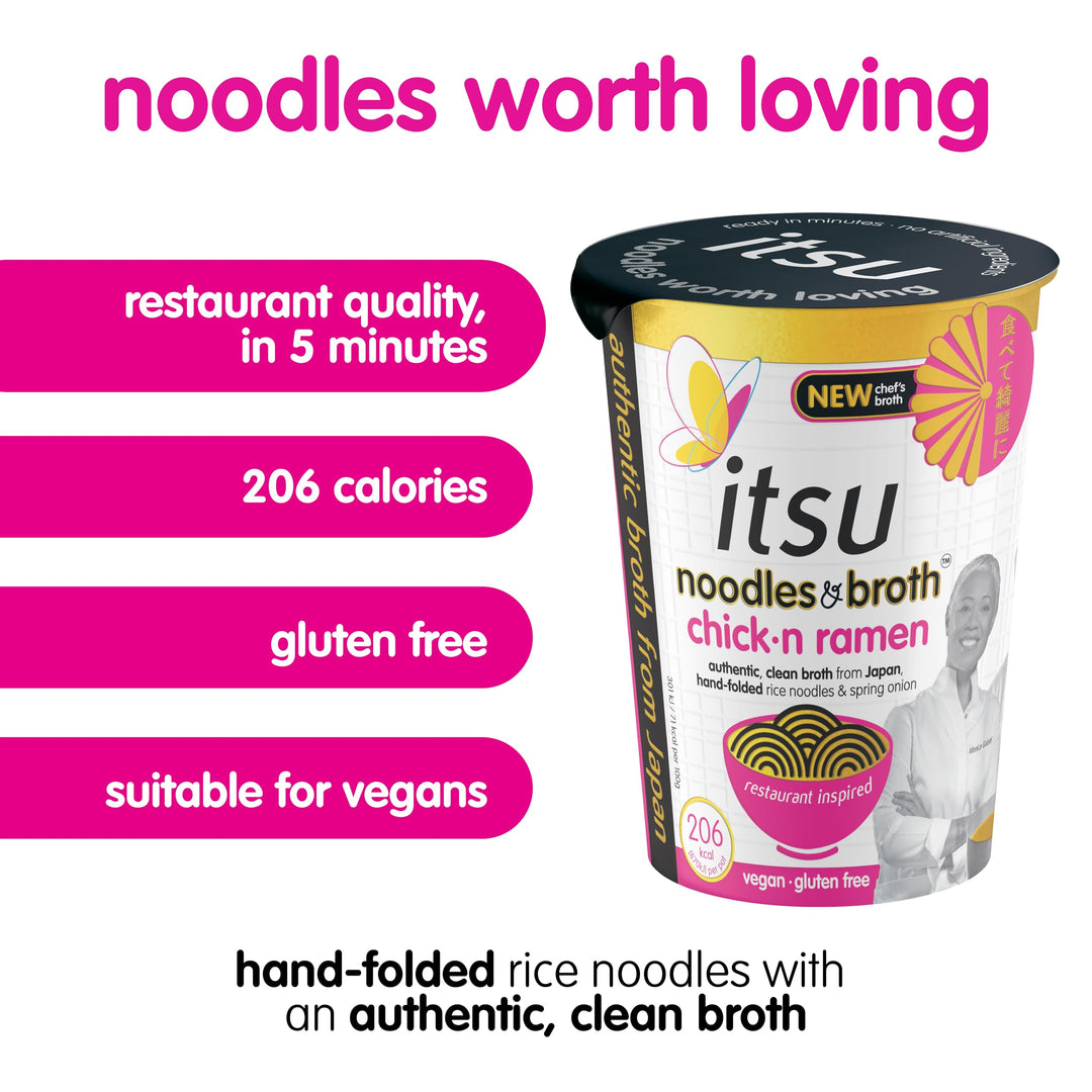 Itsu Chickn Ramen Instant Noodles & Broth Pot 64g - Pack of 6 | Gluten Free | Vegan | Quick-to-Make Snack