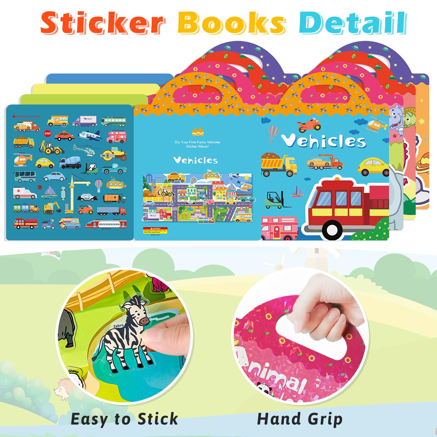 GUYUCOM 4 Pack Reusable Sticker Books for Toddlers Ages 3+ | Animal, Vehicle, Dinosaur, Space Themes | Jelly Texture 4
