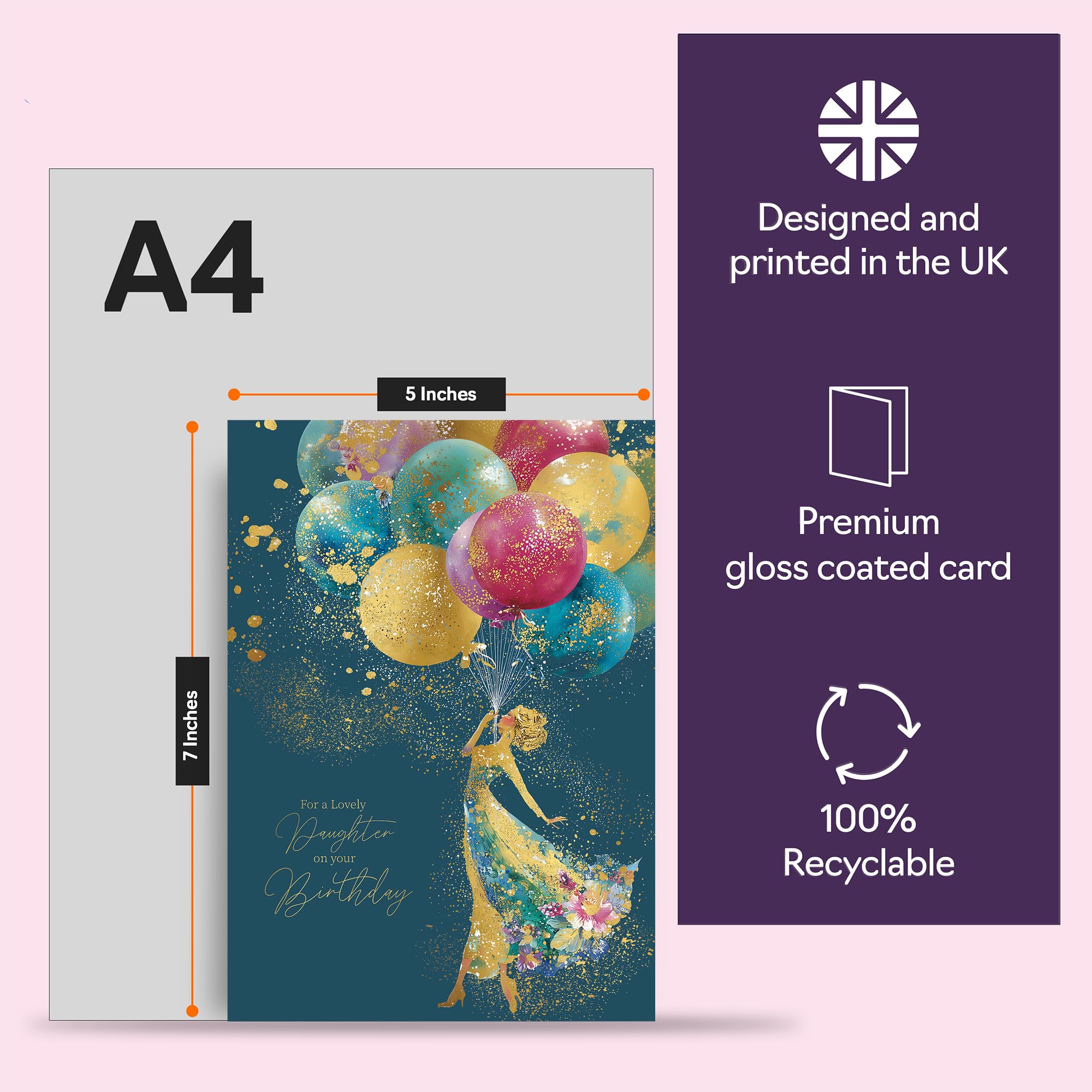 Giftzie Daughter Birthday Card - Gold Silhouette Balloons | 127mm x 178mm | Uncoated Interior 5