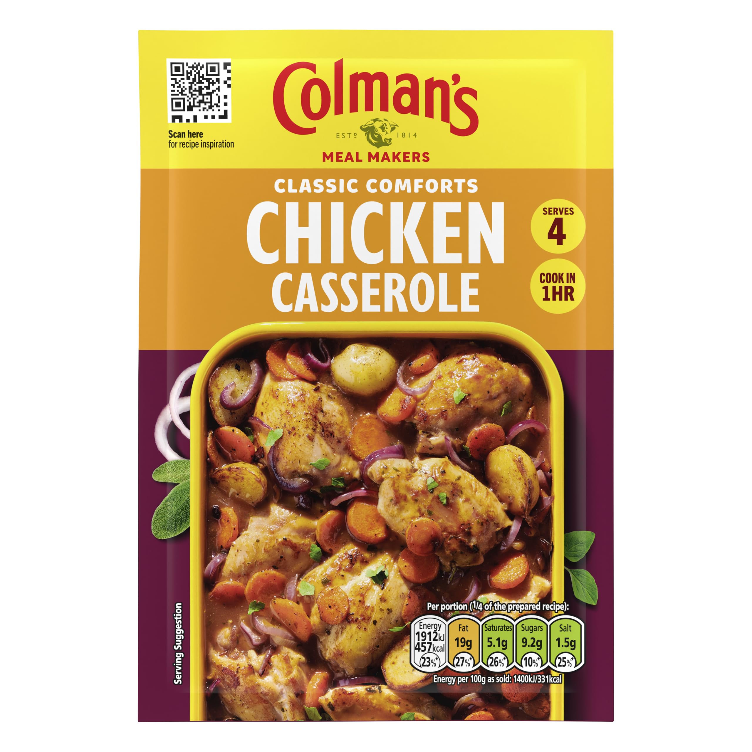 Colman's Chicken Casserole Seasoning Mix - Onion & Herb Blend for 4 Servings, 40g