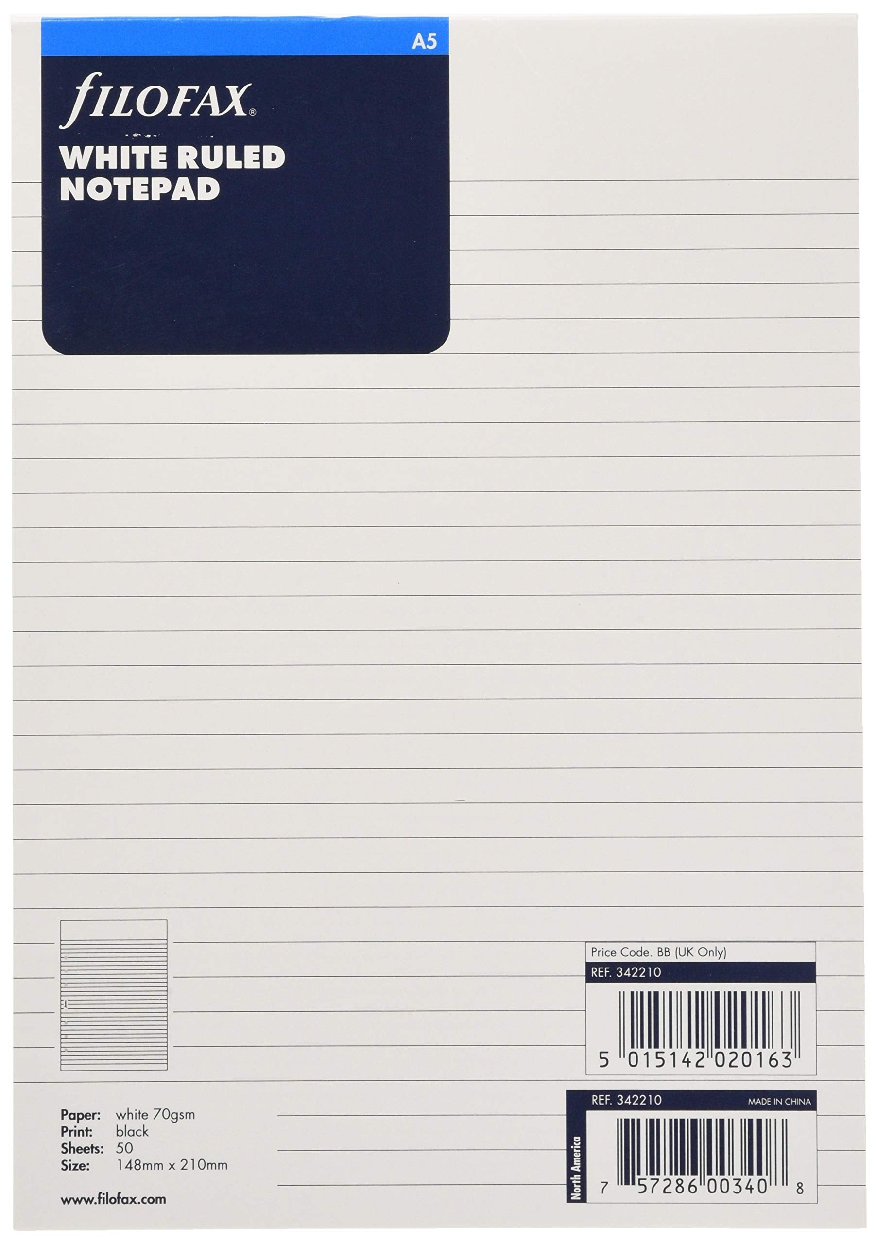 Filofax A5 Ruled Notepad Refill - White Paper | 50 Leaves | 148mm x 210mm 1