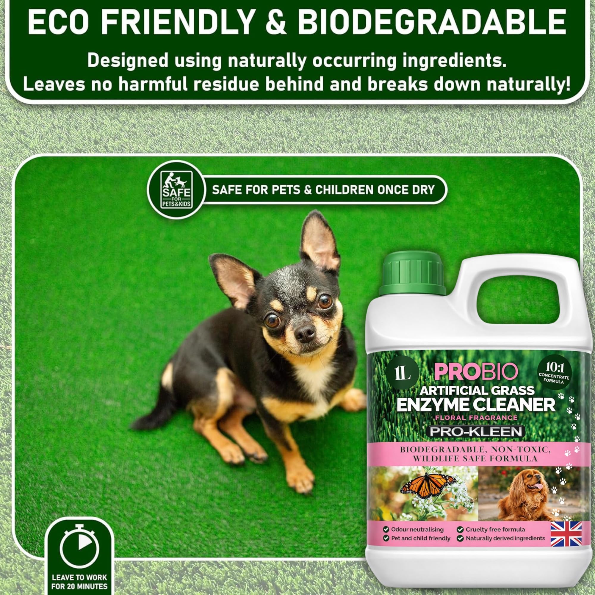Pro-Kleen ProBio Artificial Grass Cleaner - Probiotic Deodoriser | 1L | Floral Scent 5