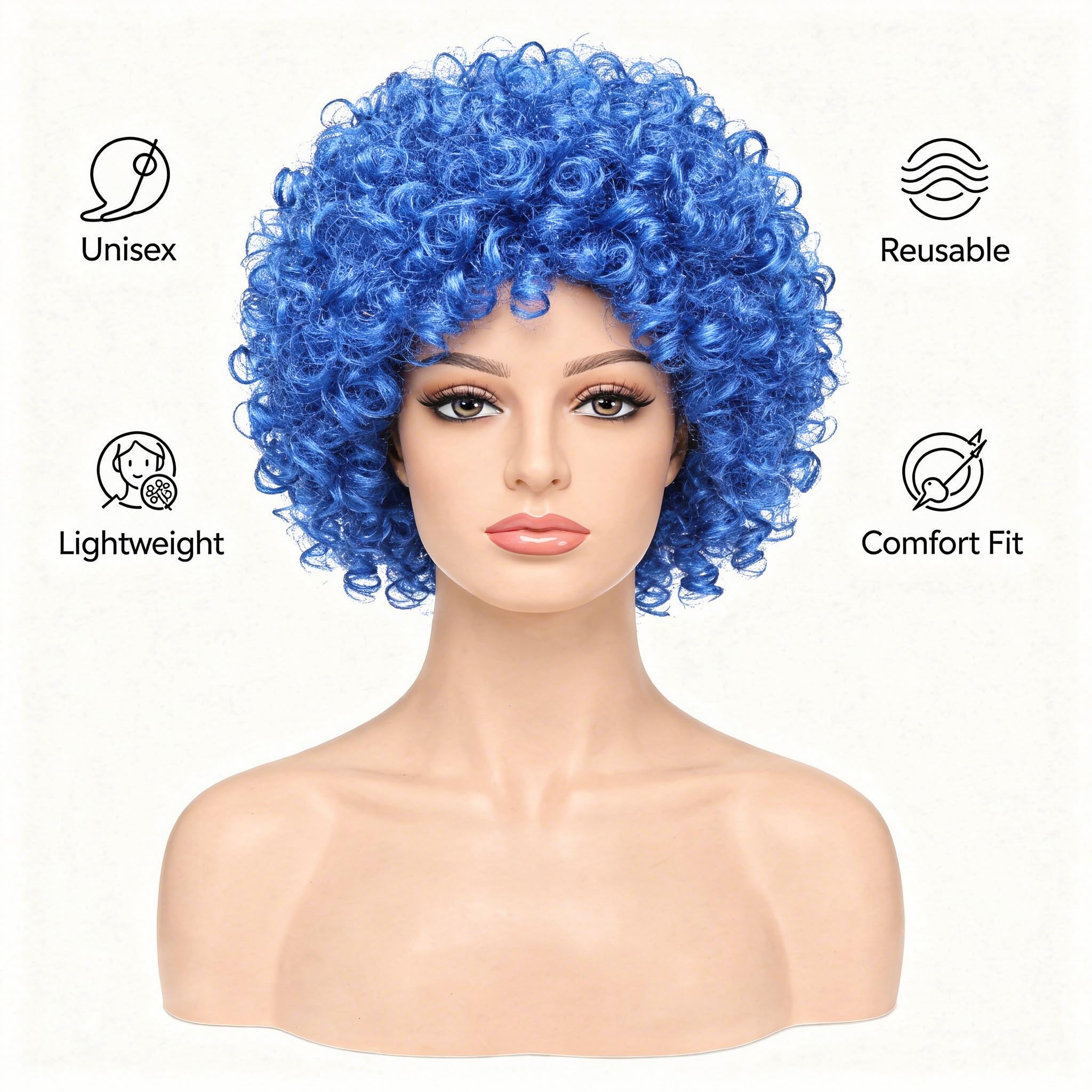SHATCHI Unisex Adult Blue Afro Wig - Curly Bouncy Hair | Fir Resistant | Adjustable Fit 8