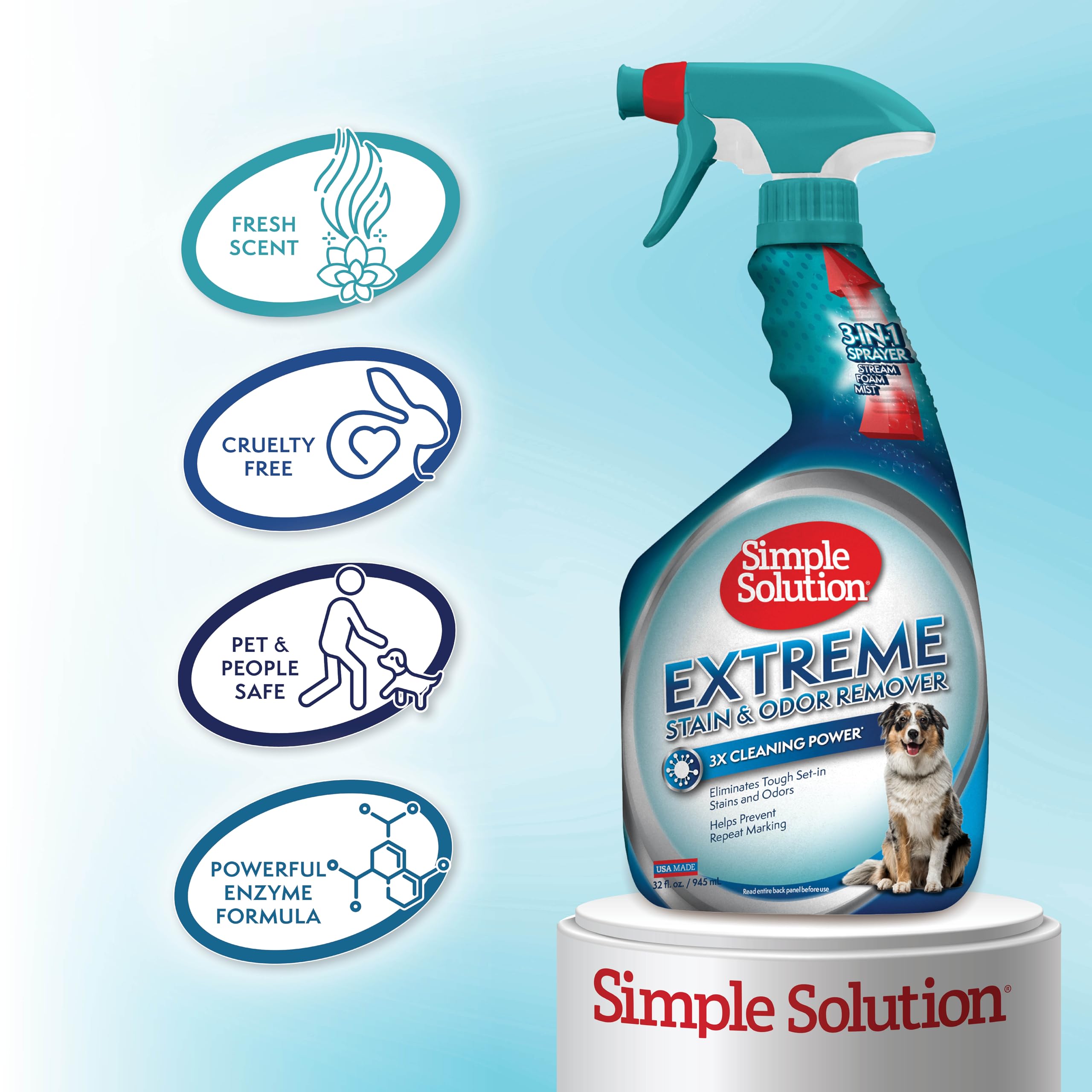 Simple Solution Extreme Pet Stain and Odour Remover - Triple Strength | 945ml | Fresh Scent 4
