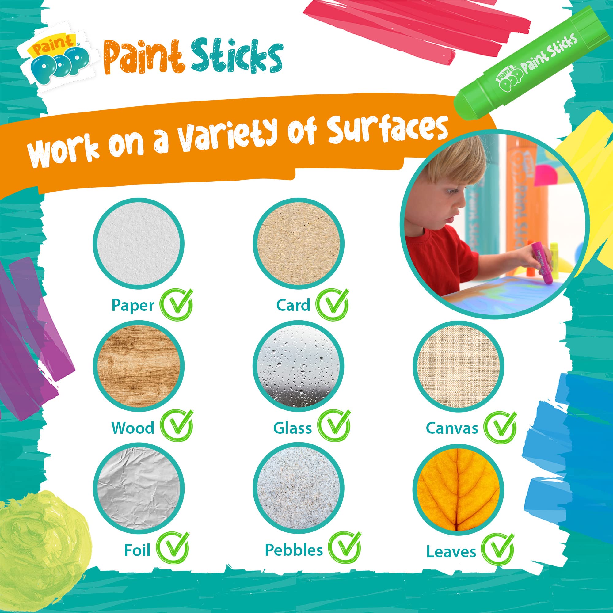Paint Pop Paint Sticks - 30 Pack Assorted Colors Giant Storage Tube | Mess-Free Painting for Kids 6