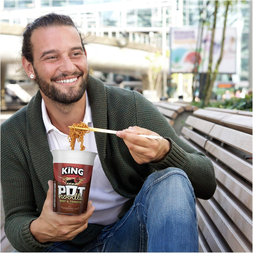 Pot Noodle Beef & Tomato Flavour King Pot – 12 x 114g Vegetarian Instant Noodles