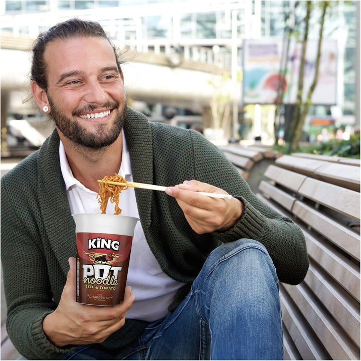 Pot Noodle Beef & Tomato Flavour King Pot – 12 x 114g Vegetarian Instant Noodles