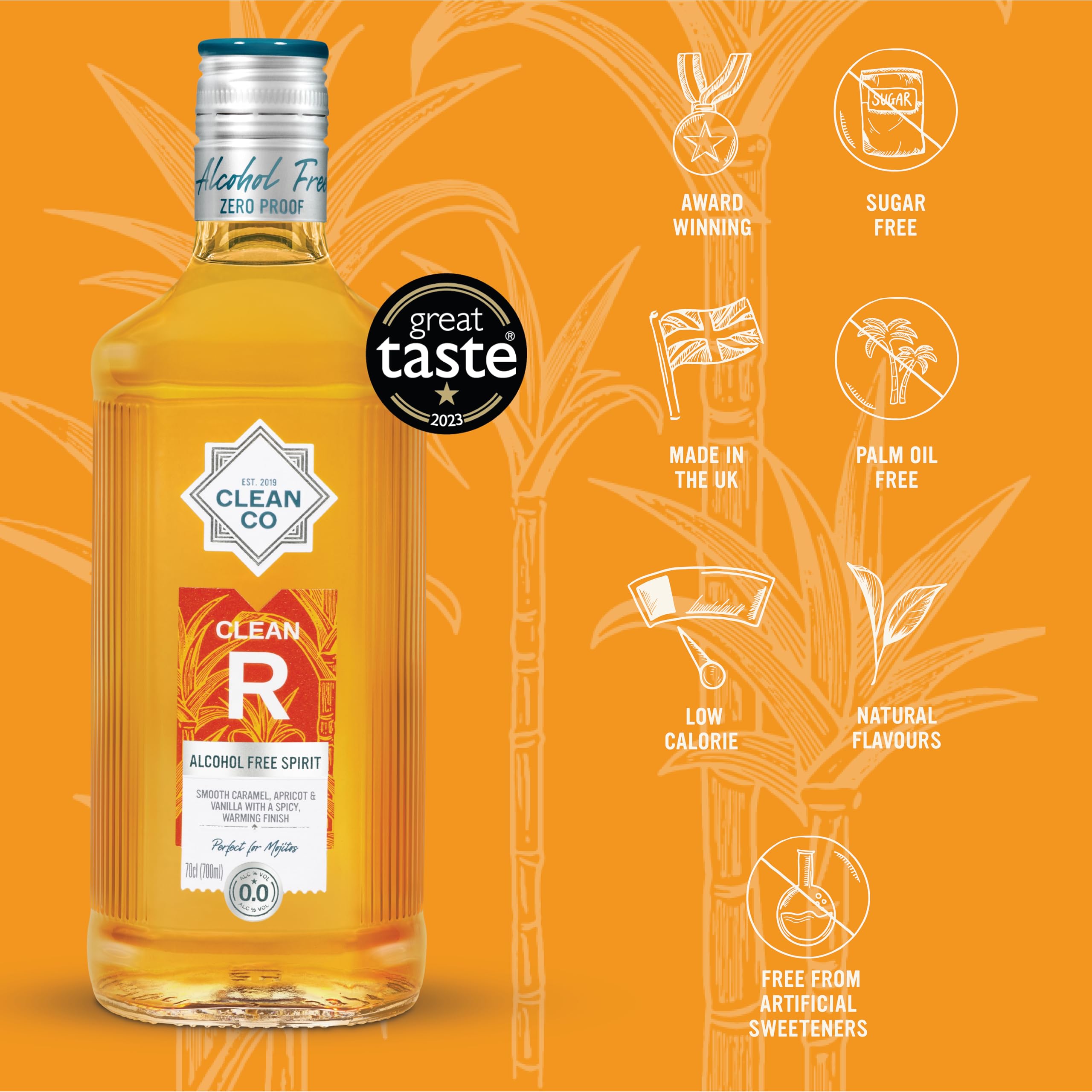 Clean Co Clean R Non Alcoholic Rum Alternative - Golden Spiced | 0.4% ABV | 70cl Bottle 2