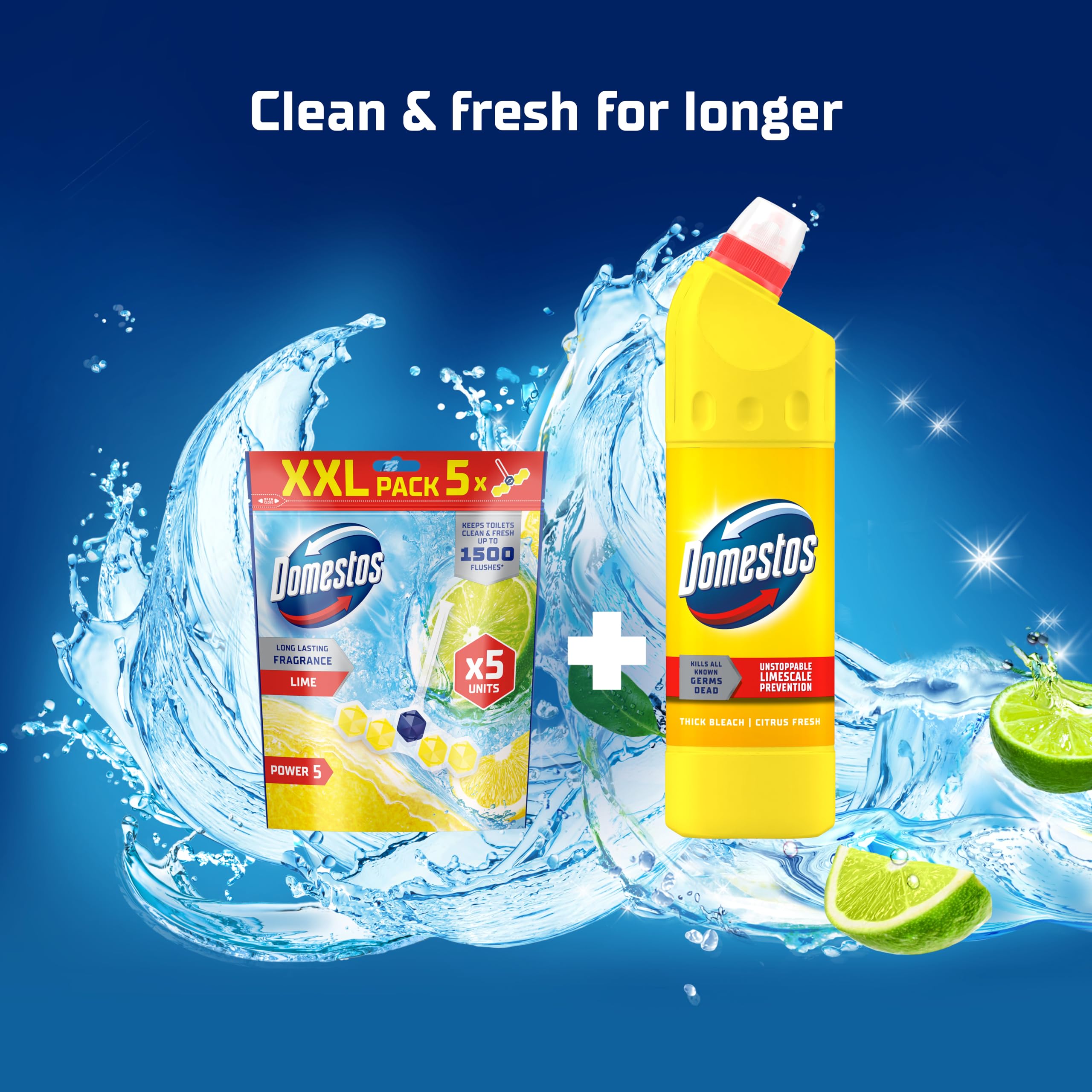 Domestos Power 5 Lime Toilet Rim Blocks - 5 Benefits, 300 Flushes, Limescale Prevention 2