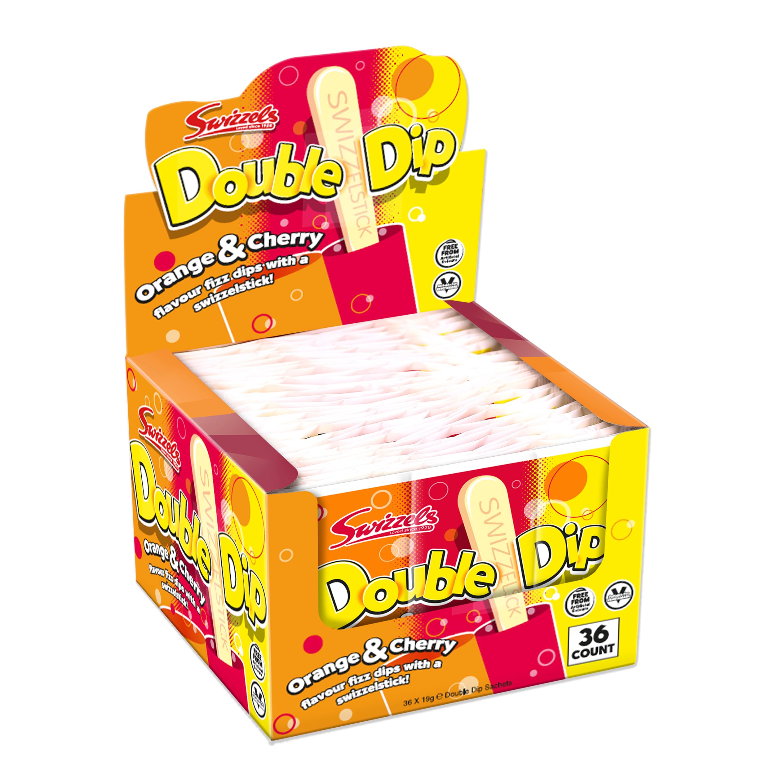 Swizzels Orange and Cherry Double Dip Sherbet Sweets - 36 Sachets (Fizzy Sherbet Dip, No Artificial Colours, Made in UK) 1