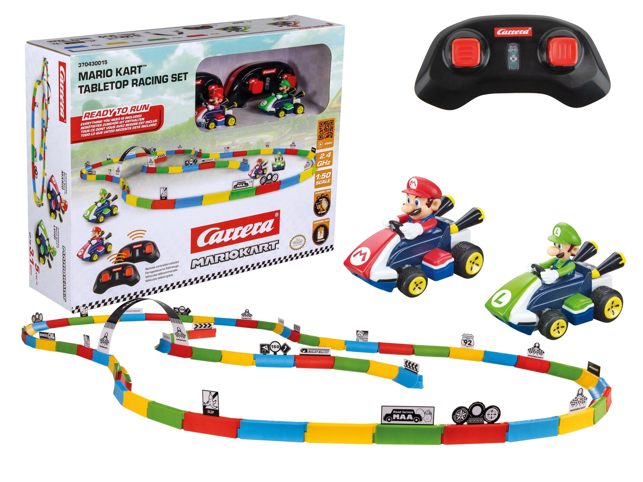 Carrera RC Mario Kart Tabletop Racing Set - Mario & Luigi 1:43 Scale | 2.4GHz | Includes 45 Track Elements