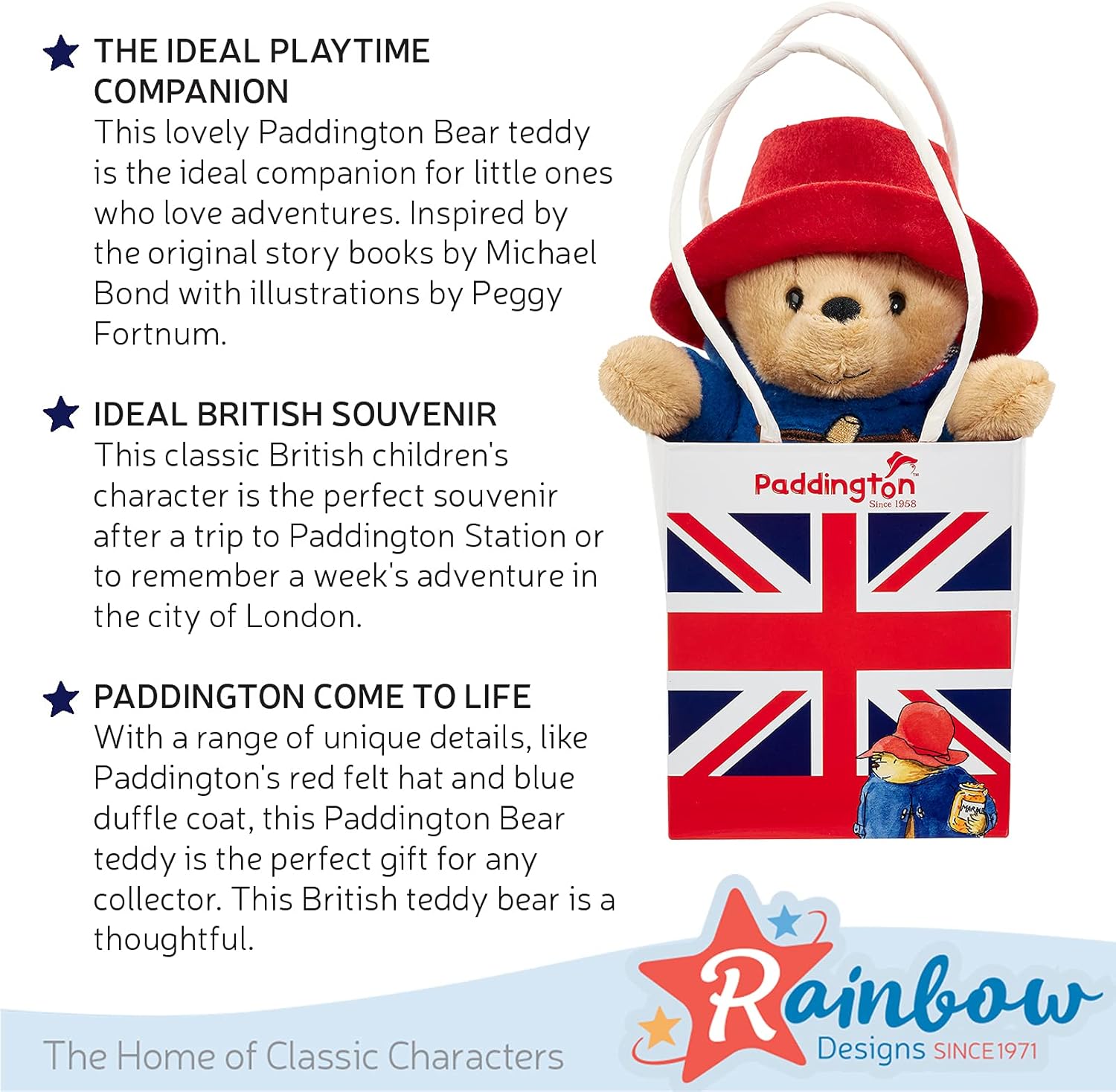 Paddington Bear Plush Toy - 19cm Soft Teddy with Union Jack Gift Bag 5