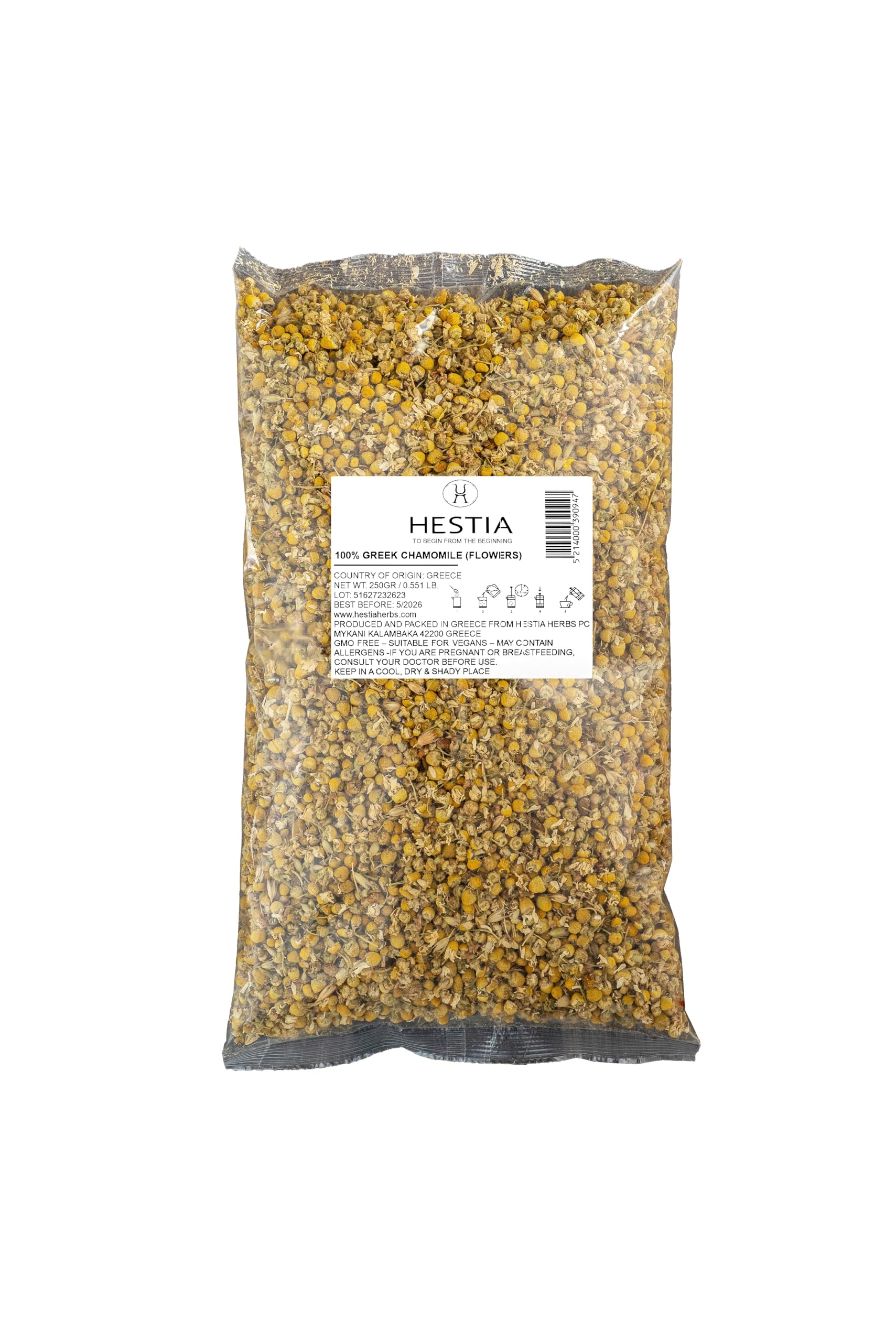 HESTIA Herbs Greek Chamomile Flowers Loose Leaf Tea - 250g | Caffeine-Free | Rich in Phytonutrients