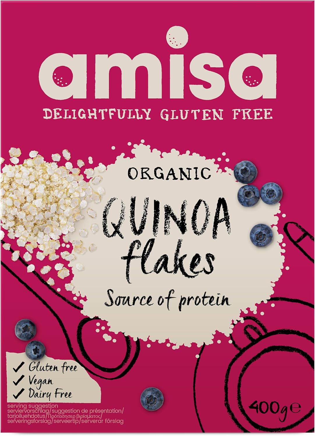 Amisa Organic Gluten Free Quinoa Flakes, 400g - Certified Organic & Gluten-Free Whole Grain Cereal 1