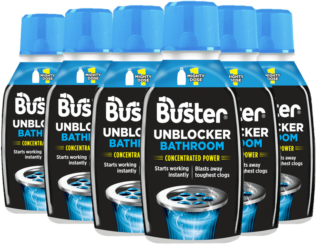 Buster Bathroom Plughole Unblocker - Drain Cleaner for Showers, Baths & Basins (Pack of 6 x 300ml)