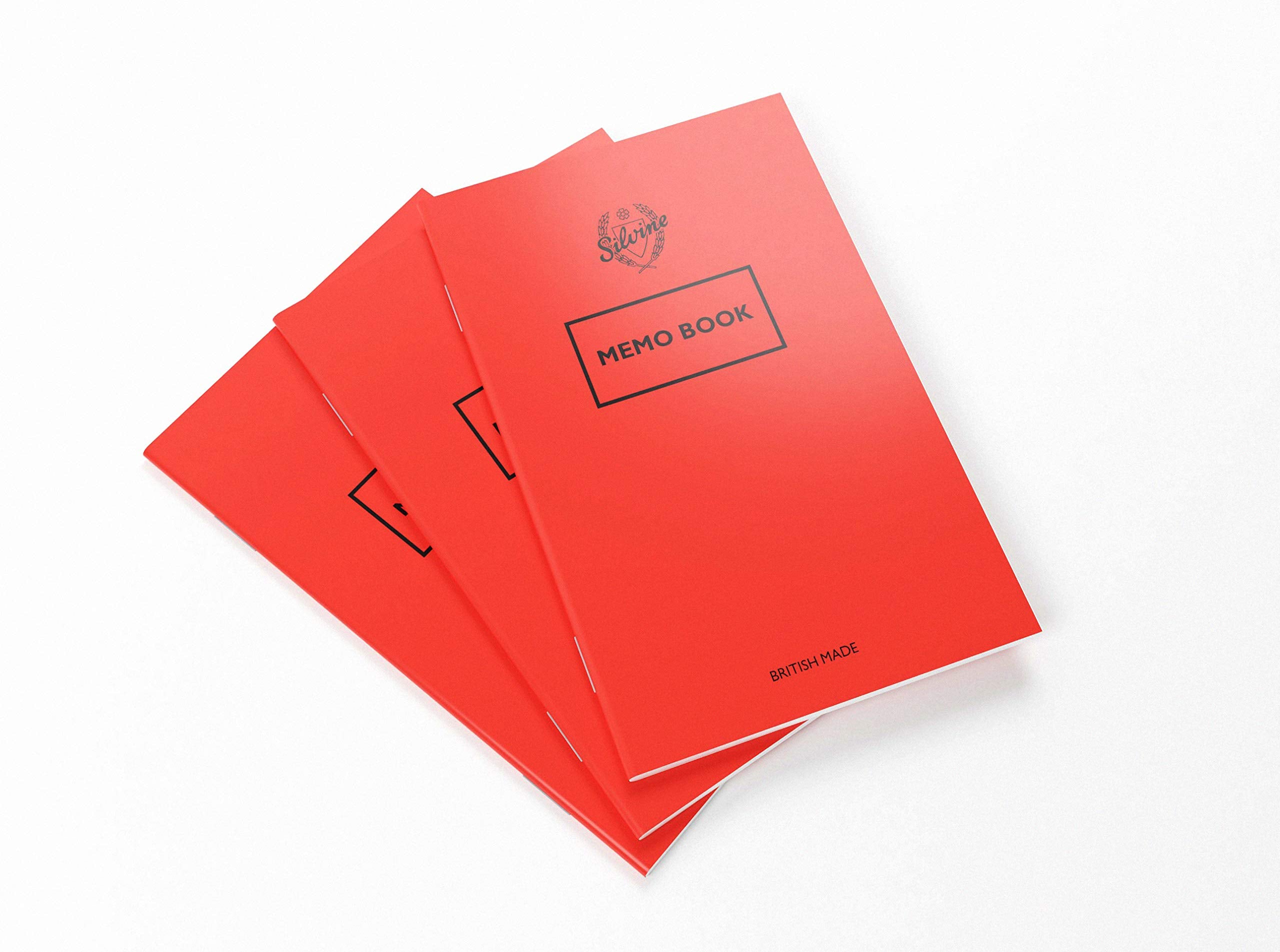 Silvine Red Memo Book - 72 Pages Lined, 158x99mm Pocket Size | 3 Pack | 75gsm Paper