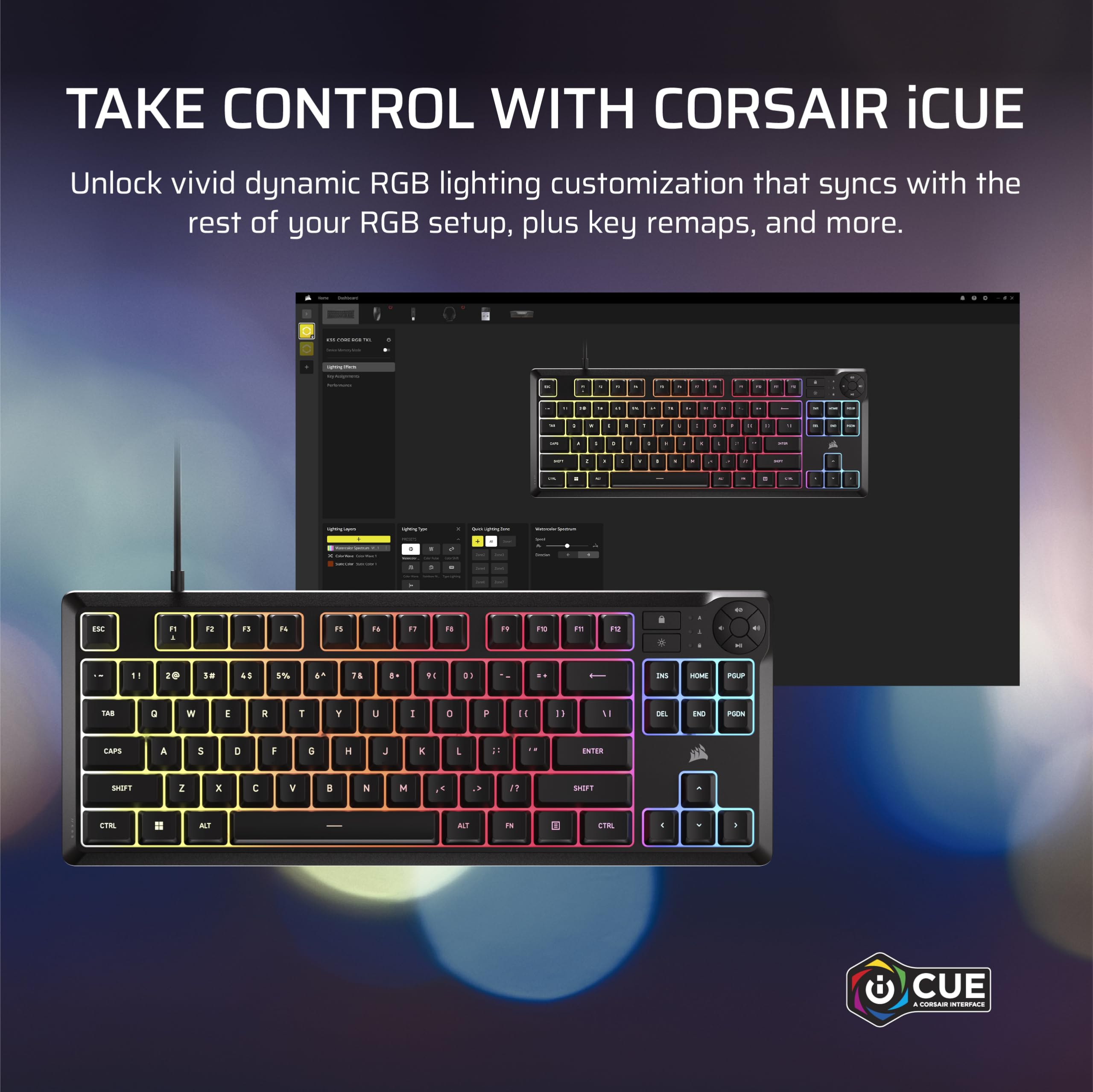 Corsair K55 CORE TKL RGB Gaming Keyboard - Tenkeyless, 8-Zone RGB, Spill Resistant 7