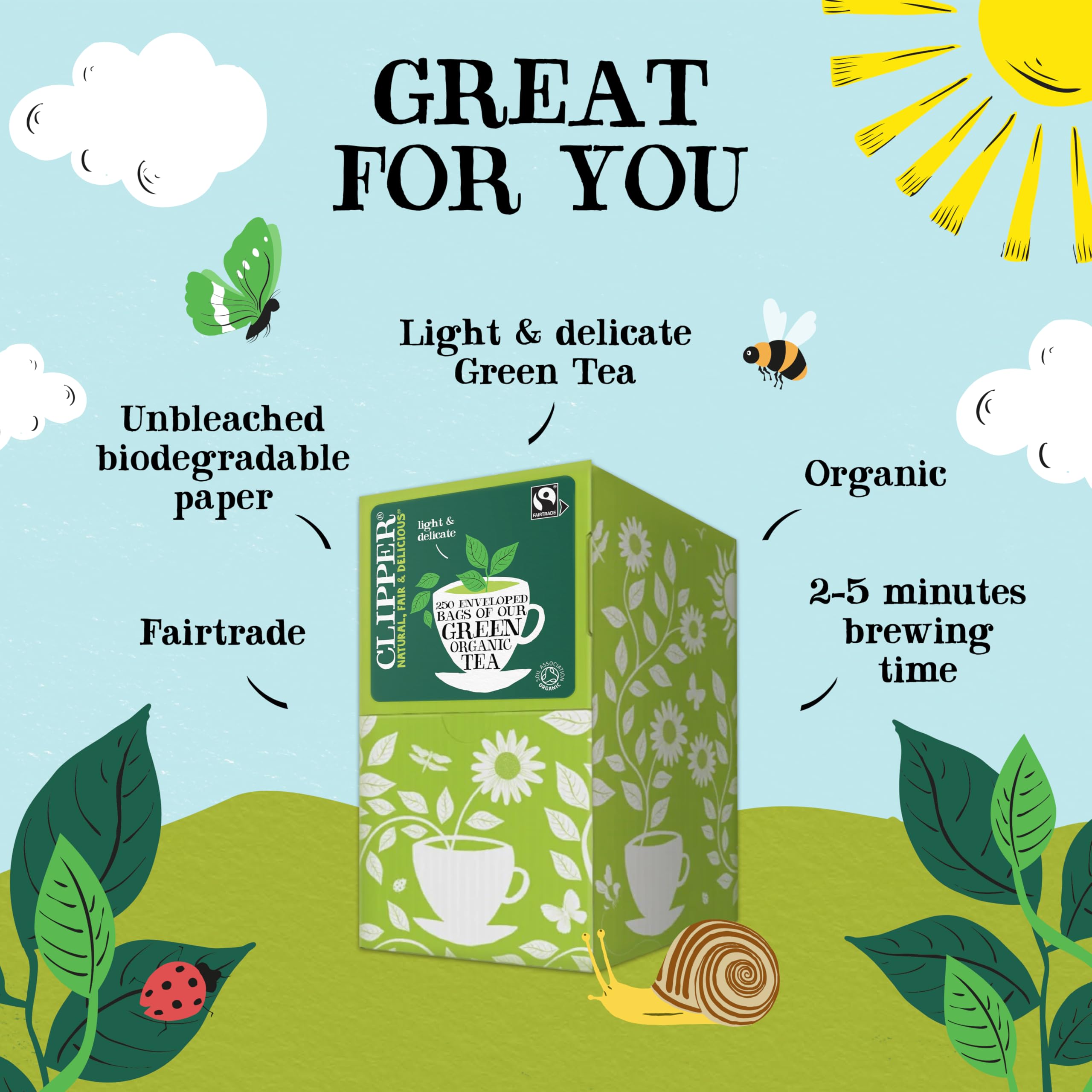 Clipper Natural, Fair & Delicious Organic Pure Green Tea Bags - 250 Count Bulk Box