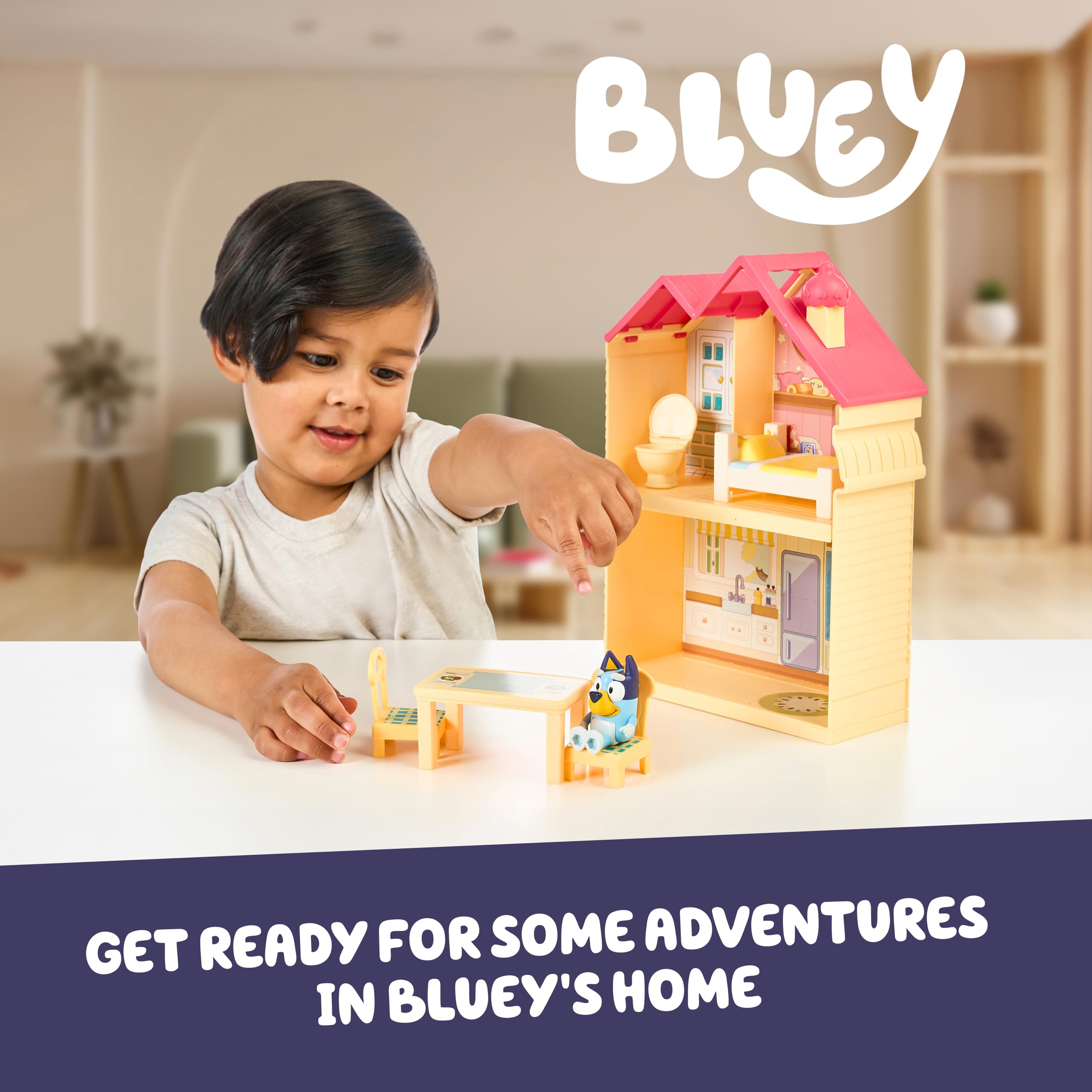 Bluey Mini Home Playset - Compact House with Carry Handle | Includes 2.5' Bluey Figure & 5 Accessories