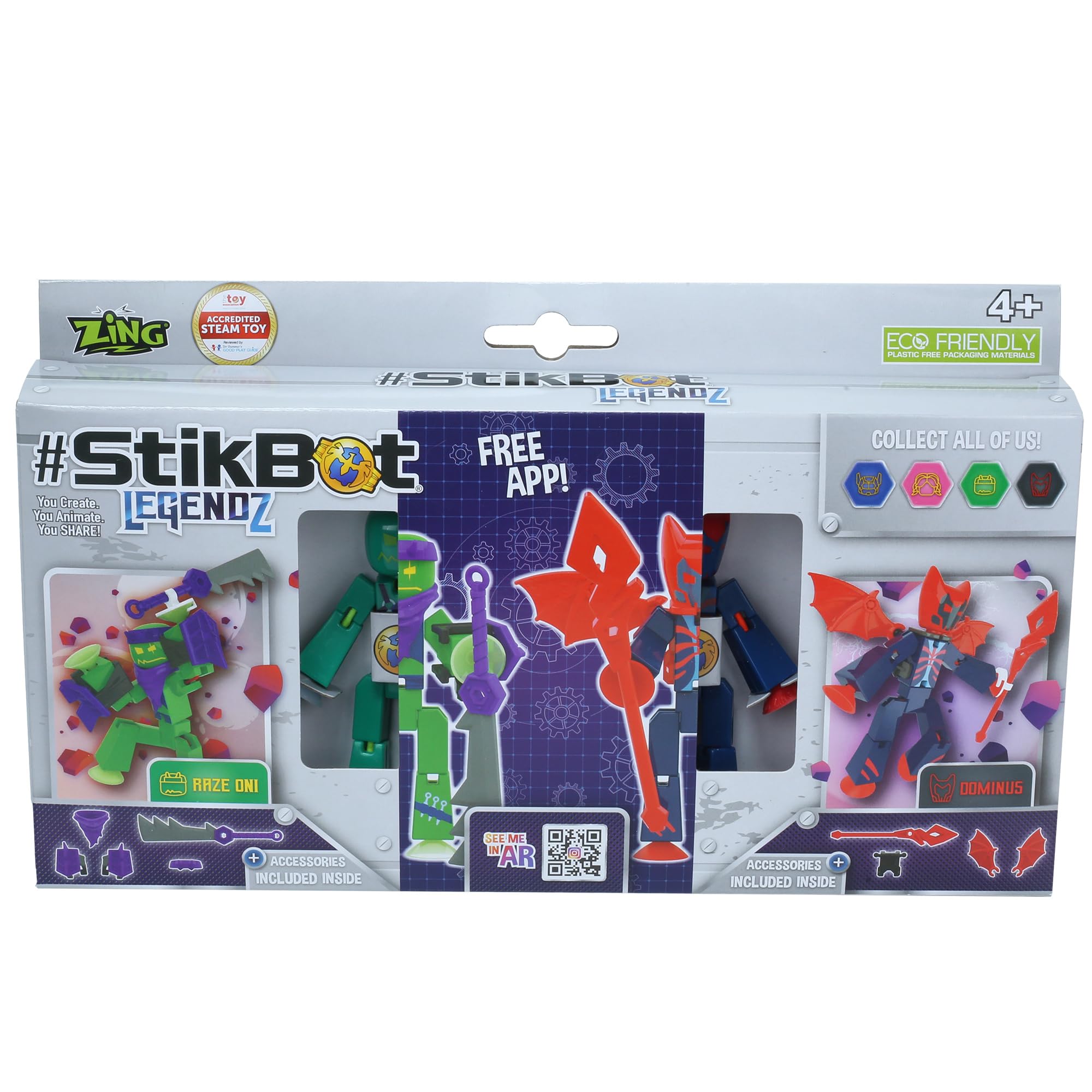 Zing StikBot Legendz 2pk Dominus & Raze Oni - Augmented Reality Action Figures for Kids 4+ 1
