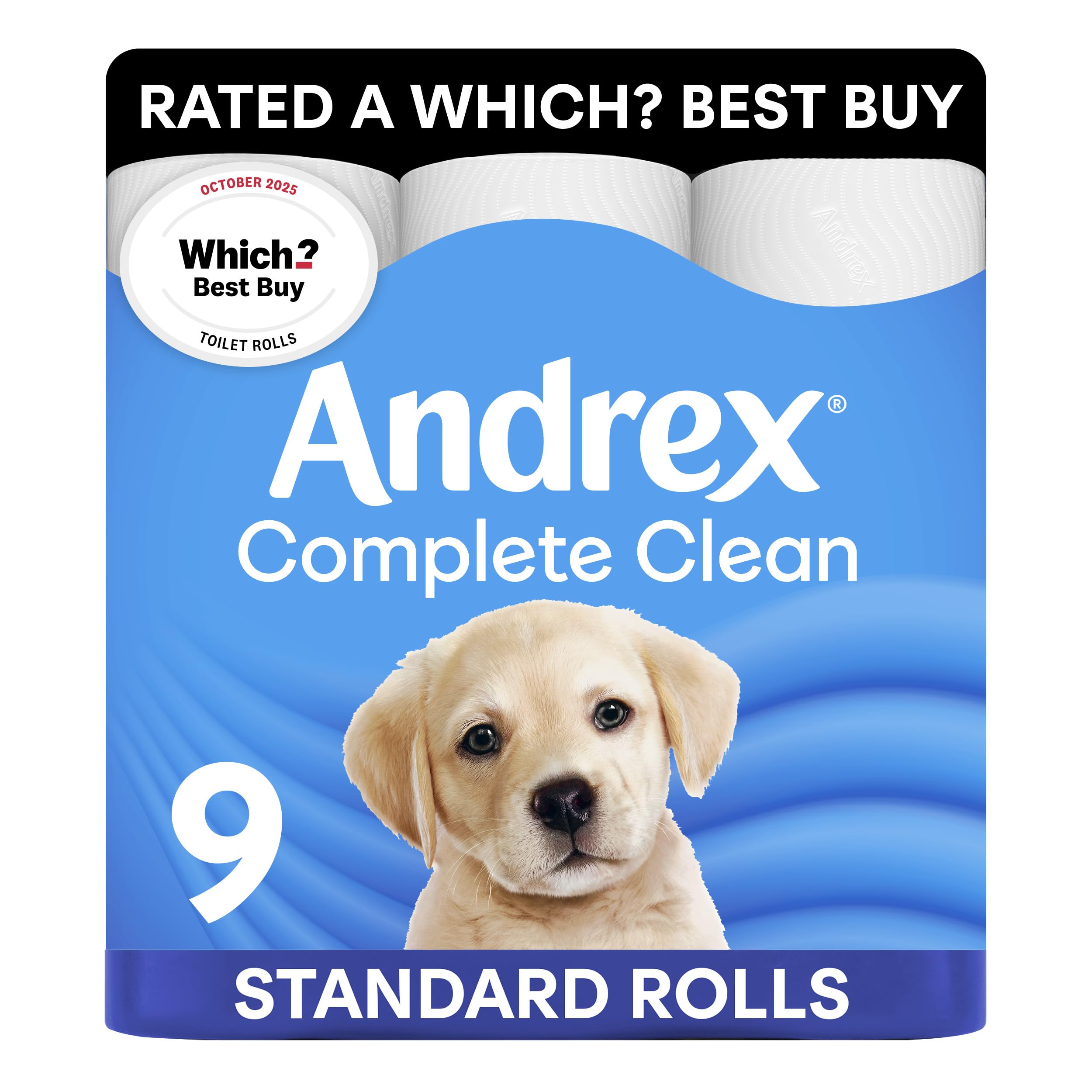 Andrex Complete Clean Toilet Roll - 9 Rolls, 3-Ply, 3D Wave Texture