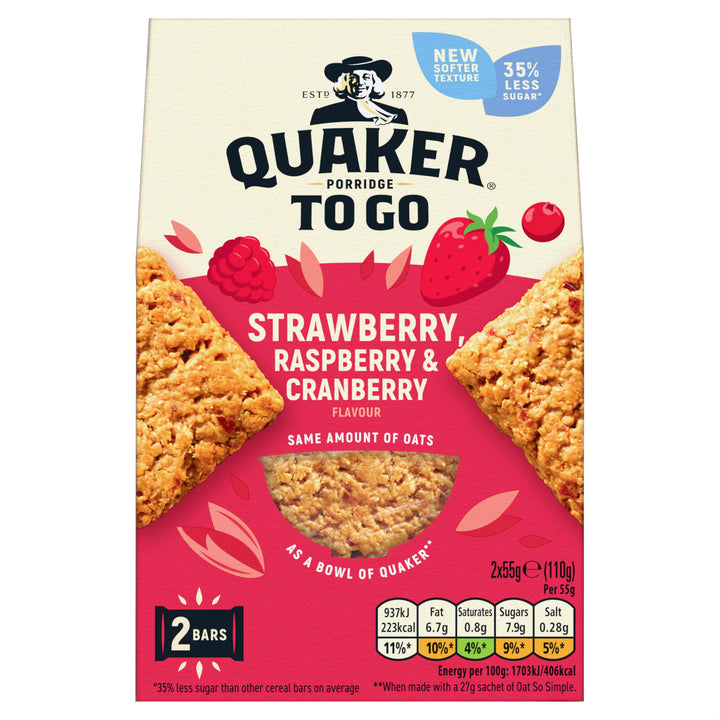 Quaker - Mixed Berries Porridge To Go Breakfast Bars 2x55 g