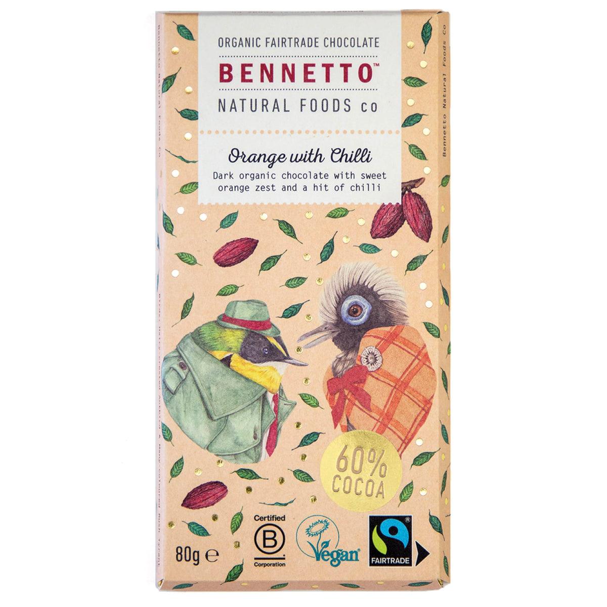 Bennetto Orange with Chilli Dark Chocolate Bar - 60% Cocoa, 80 g