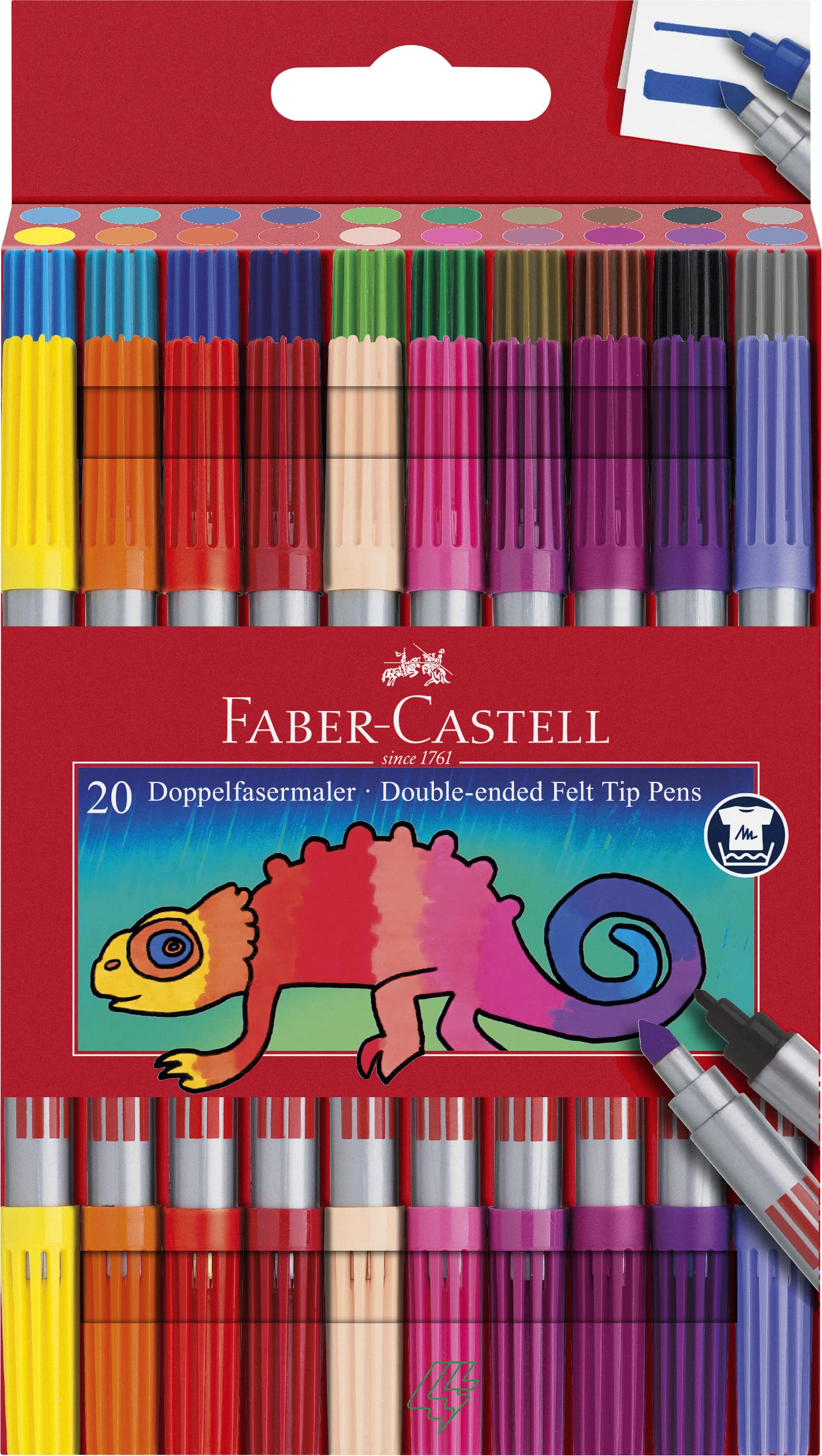 Faber-Castell Double-Ended Colour Felt Tip Pens - 20 Vibrant Colours | Dual Tip | Water-Based Ink 1