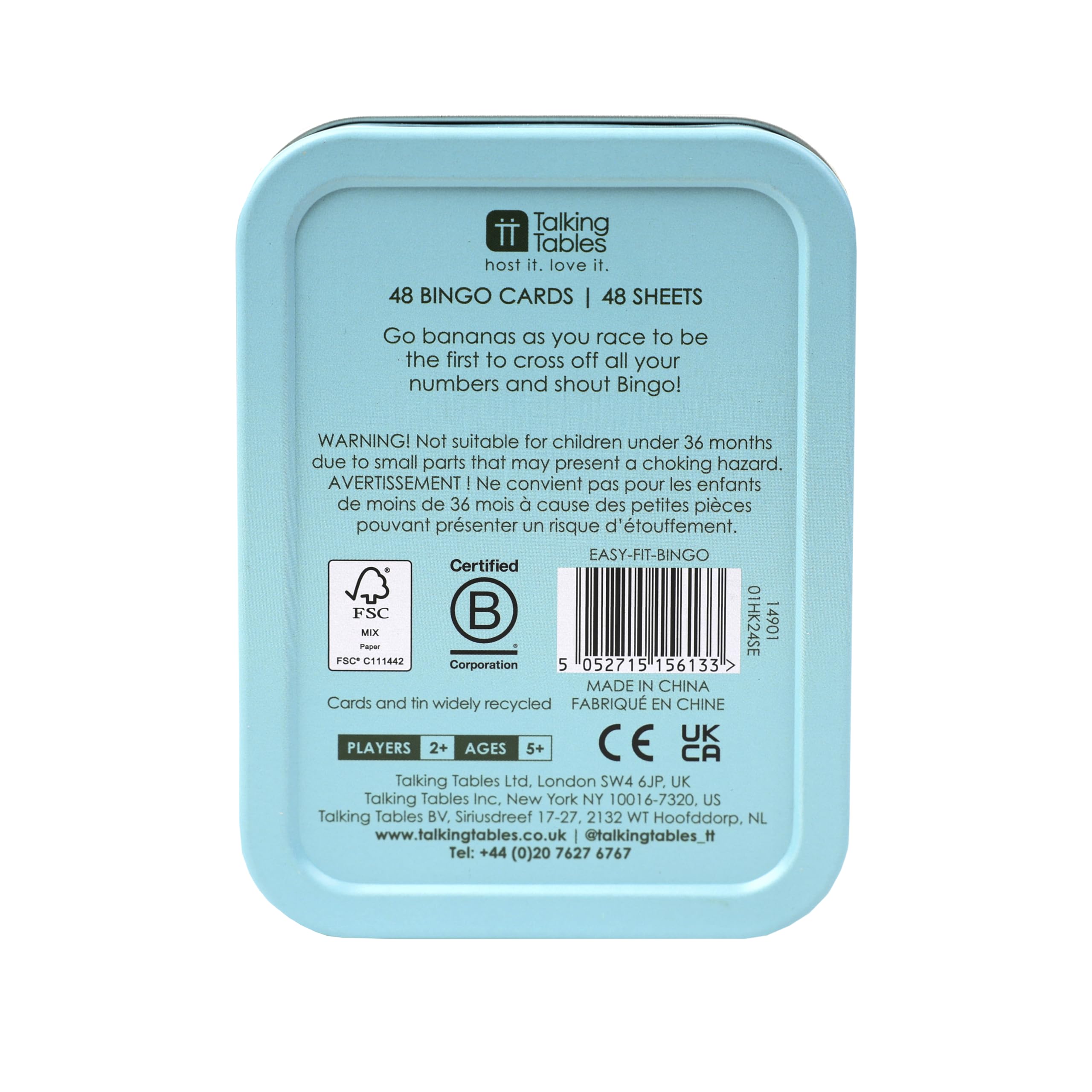 Talking Tables Banana Themed Kids Travel Bingo Game Pocket Size Family Card Game 3