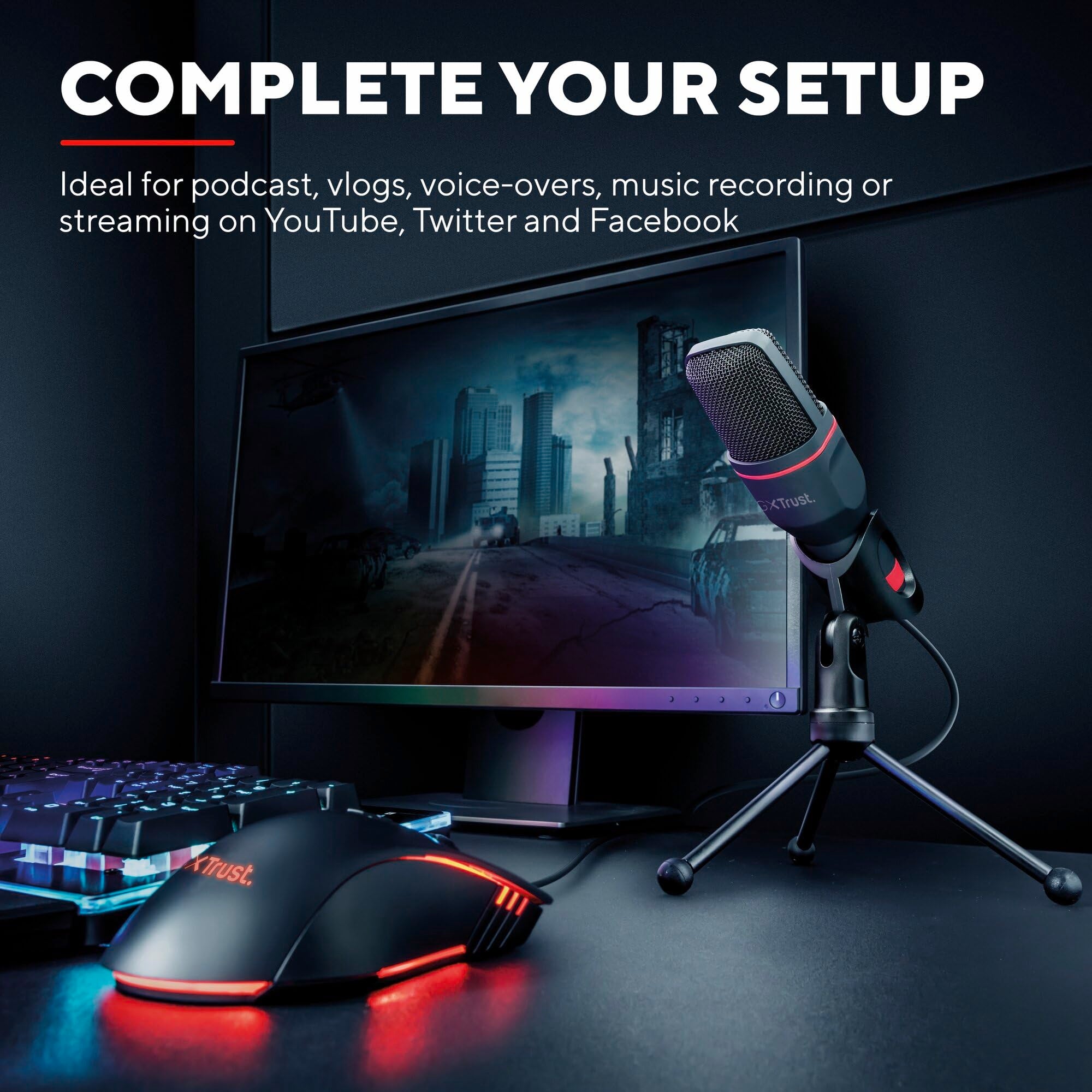 Trust Gaming GXT 212 Mico USB Microphone on Tripod for PC, PS4, PS5 and Laptop, Mic with 3.5 mm and USB Connection, 1.80 m Cable, for Streaming, Twitch and Youtube - Black 9
