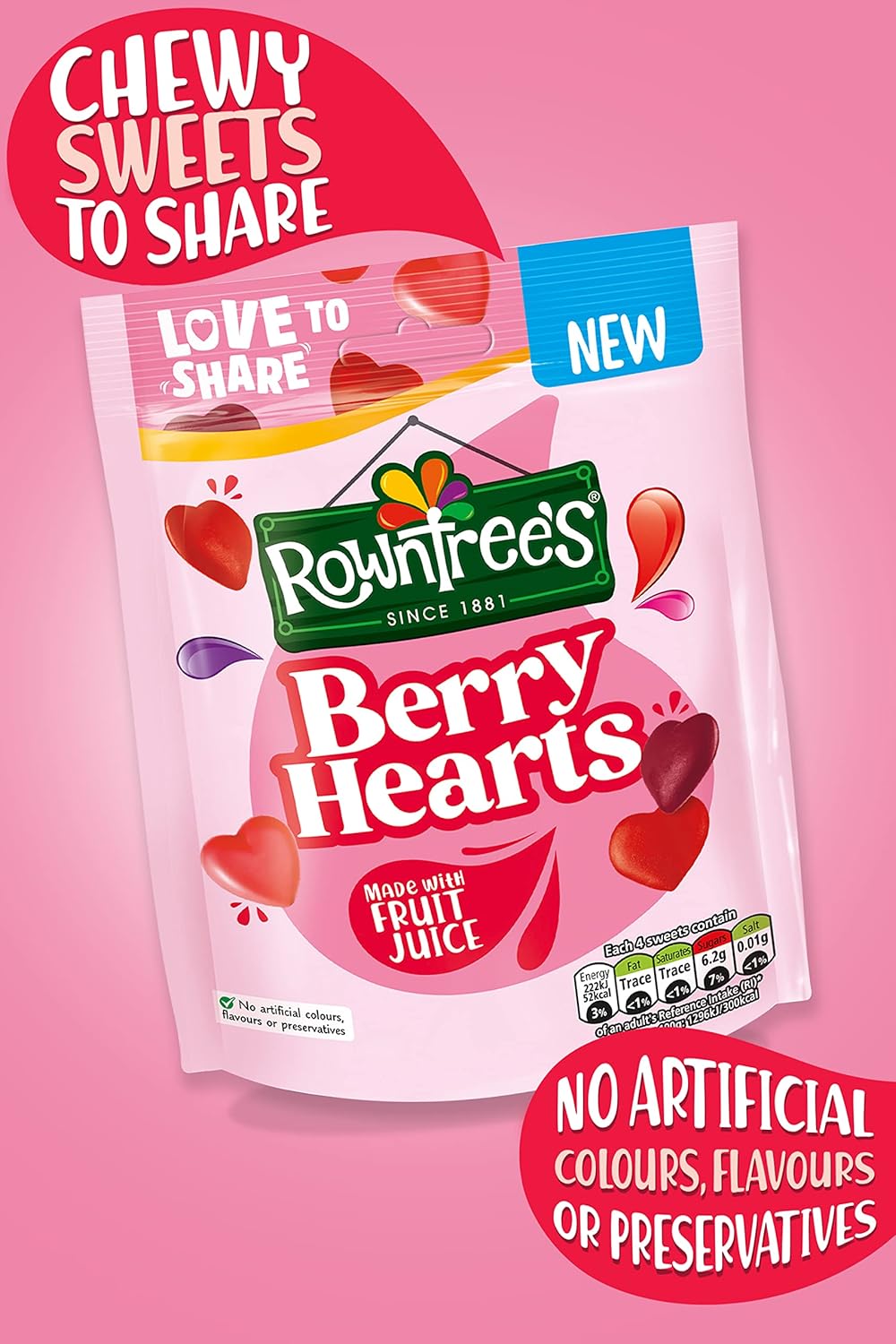 Nestlé Rowntree’s Berry Hearts Fruity Chewy Sweets, 115g