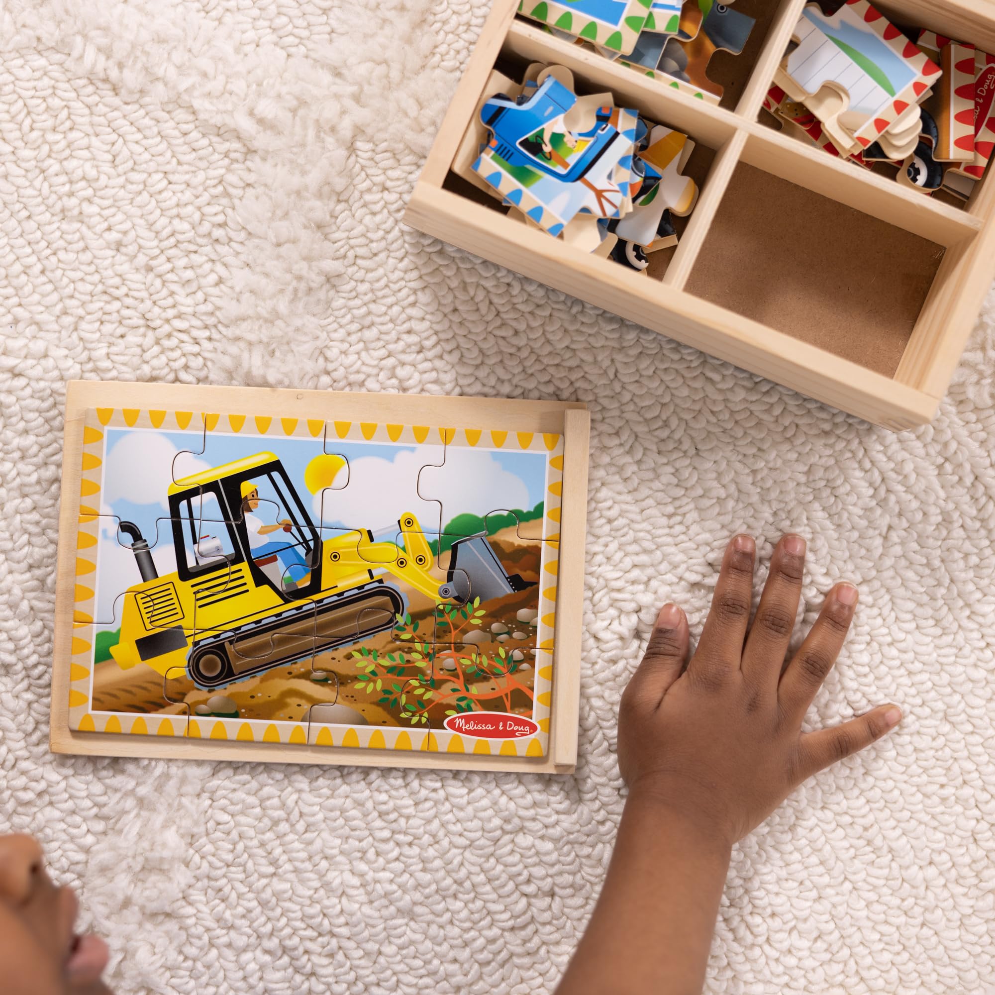 Melissa & Doug Construction Vehicles 4-in-1 Wooden Jigsaw Puzzles Set | 4 x 12 Pieces | Ages 3-6