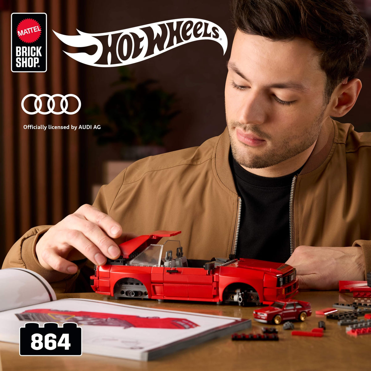 Hot Wheels Brick Shop '84 Audi Sport quattro Building Set - 864 Pieces, Ages 10+