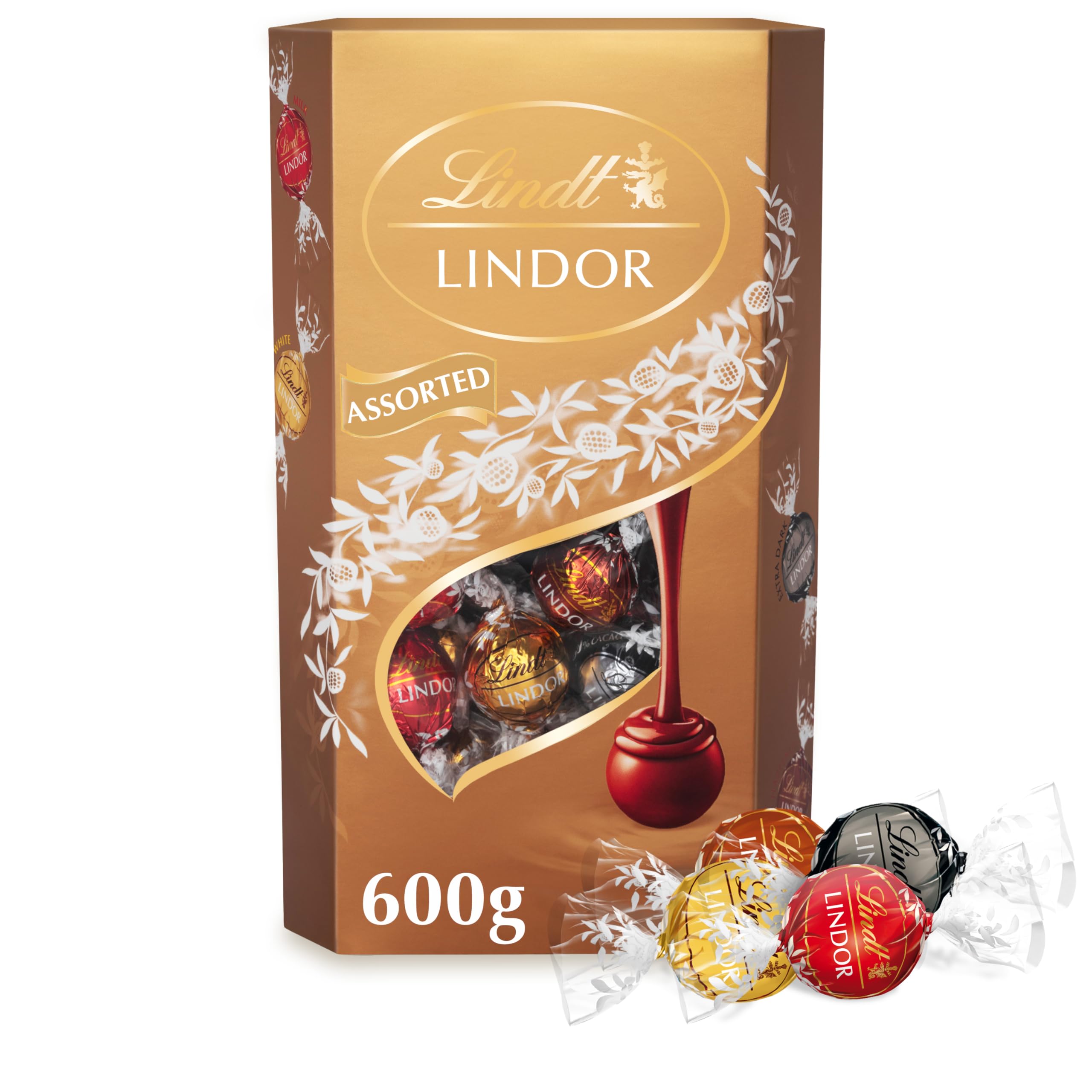 Lindt Lindor Assorted Chocolate Truffles - Smooth Melting Milk, White, Dark & Hazelnut | 600g Box