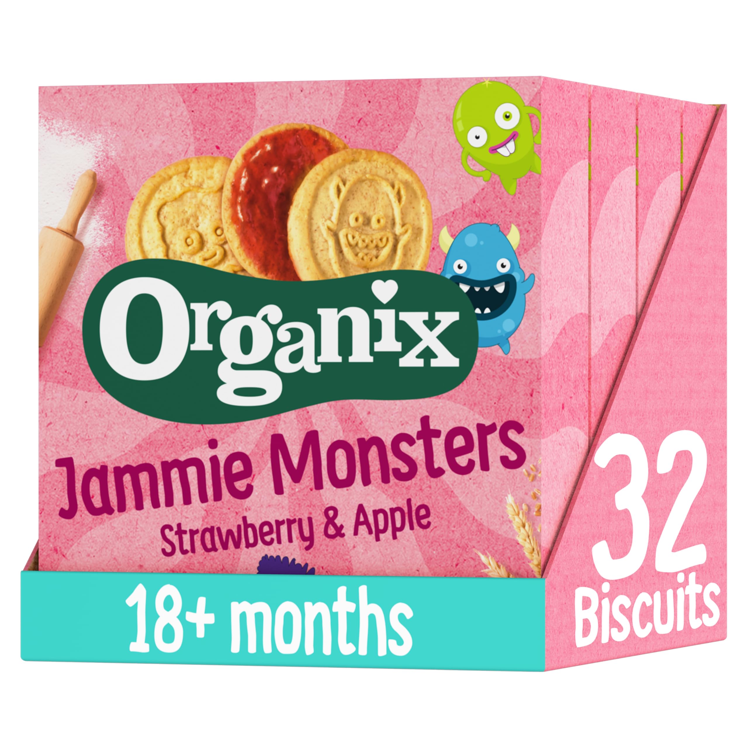 Organix Jammie Monsters Organic Strawberry & Apple Biscuits - Pack of 4 (8x8g) 1