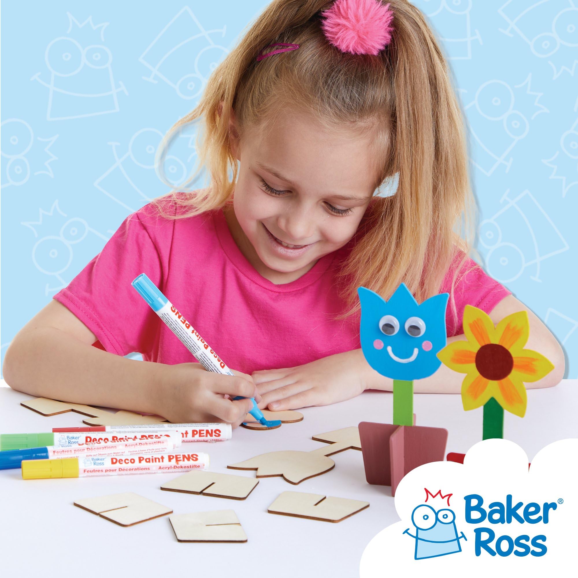 Baker Ross FC727 Flower 3D Wooden Stand Up Decorations - Pack of 6 Kits | 16cm Height 4
