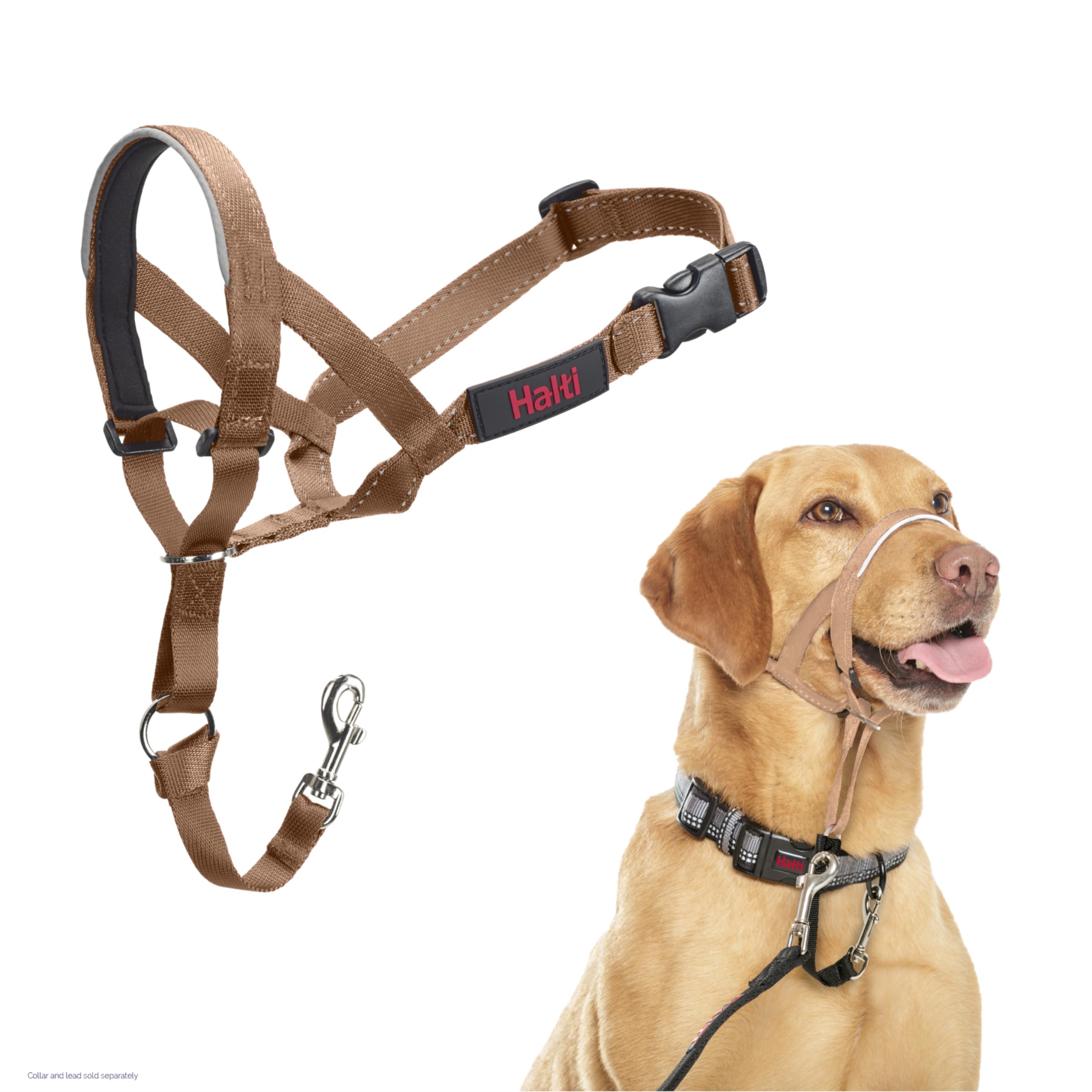 Halti Headcollar - Stops Pulling | Reflective Accents | Size 3, Desert Sand
