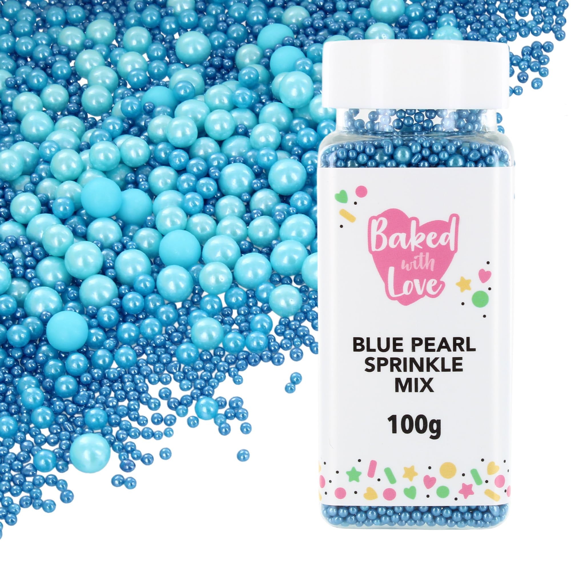 Baked With Love Blue Pearls Sprinkles - 100g Bottle | Edible Cake Decorations